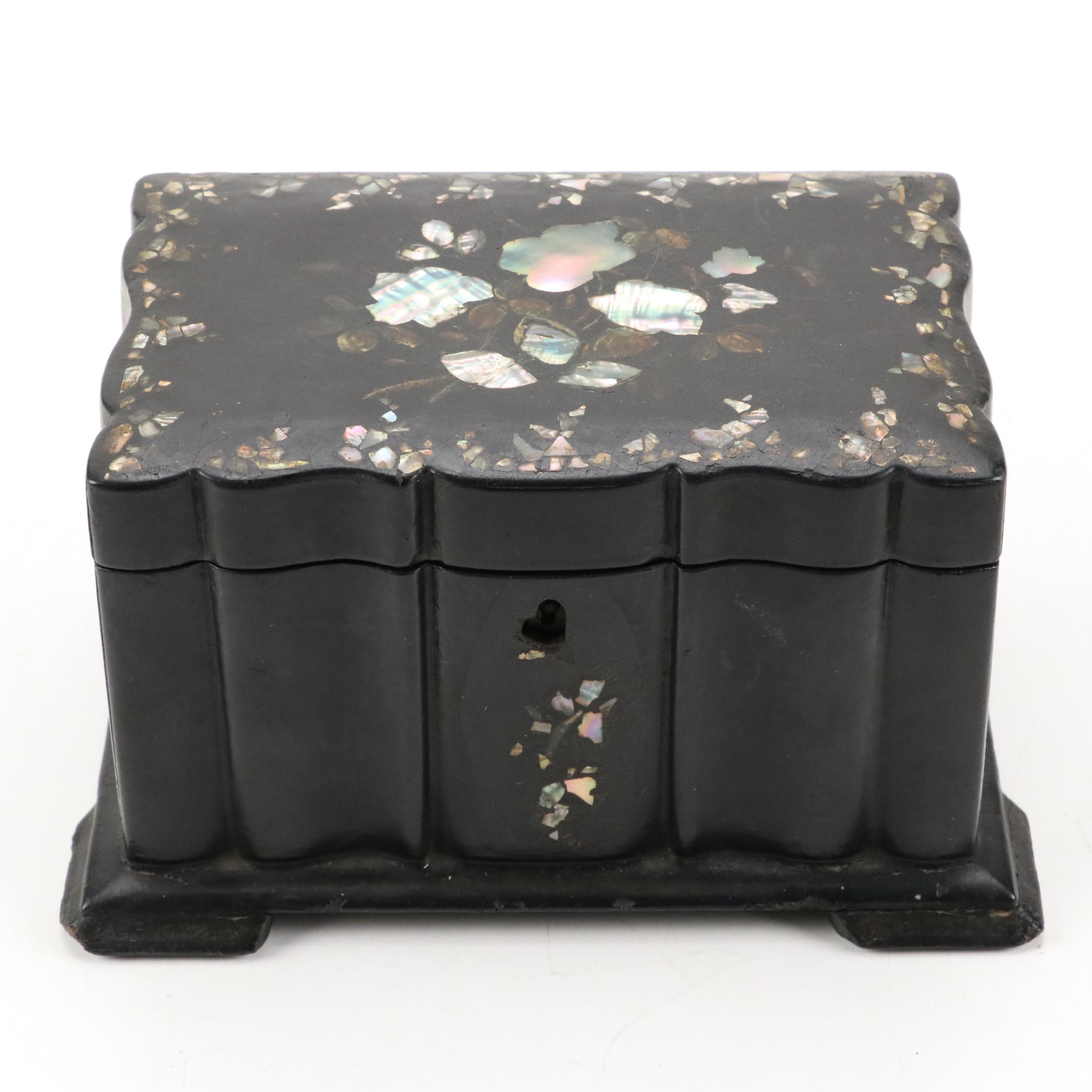 Victorian Abalone Inlaid Lacquerware Tea Caddy, 19th Century