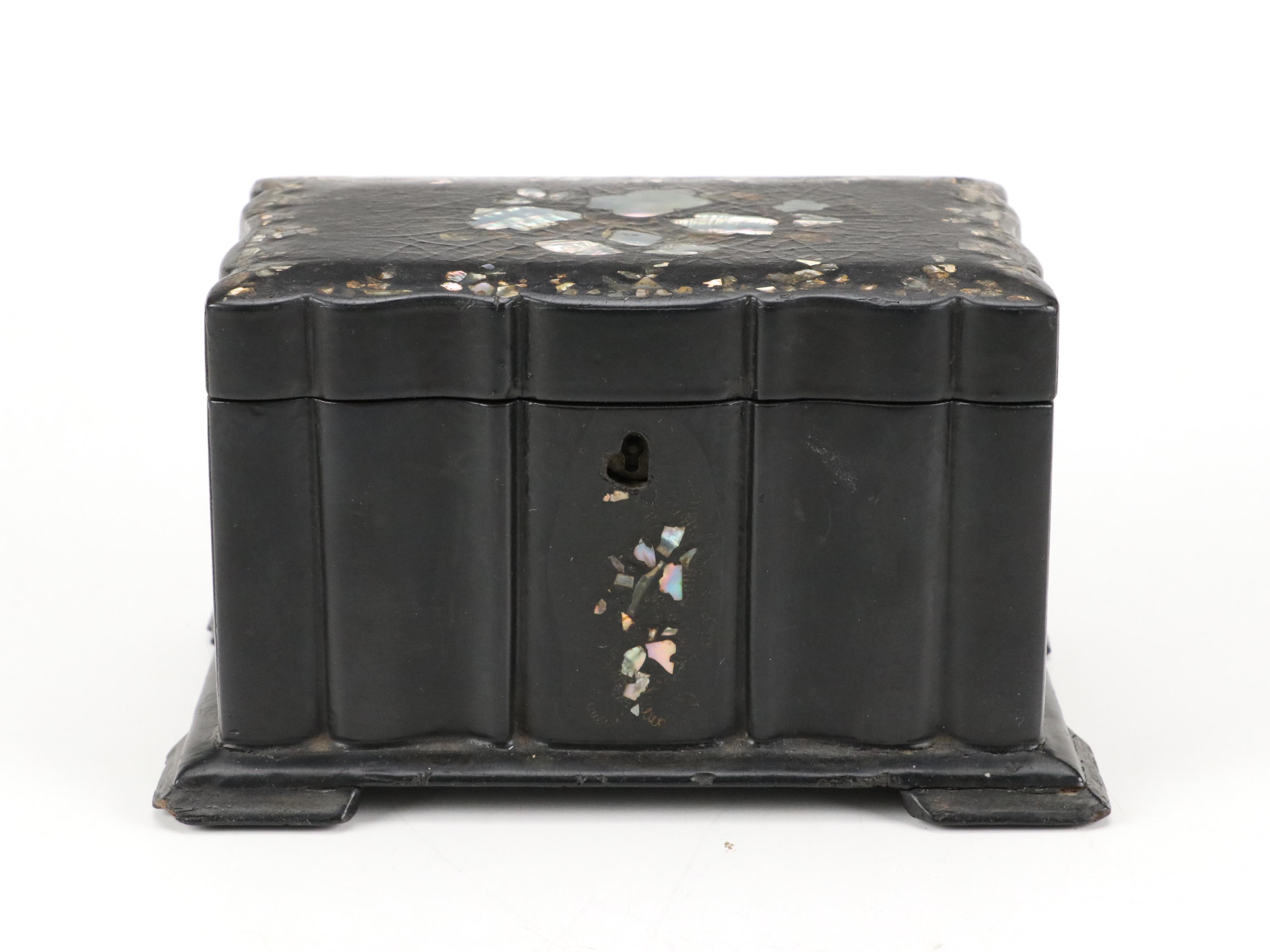 Victorian Abalone Inlaid Lacquerware Tea Caddy, 19th Century