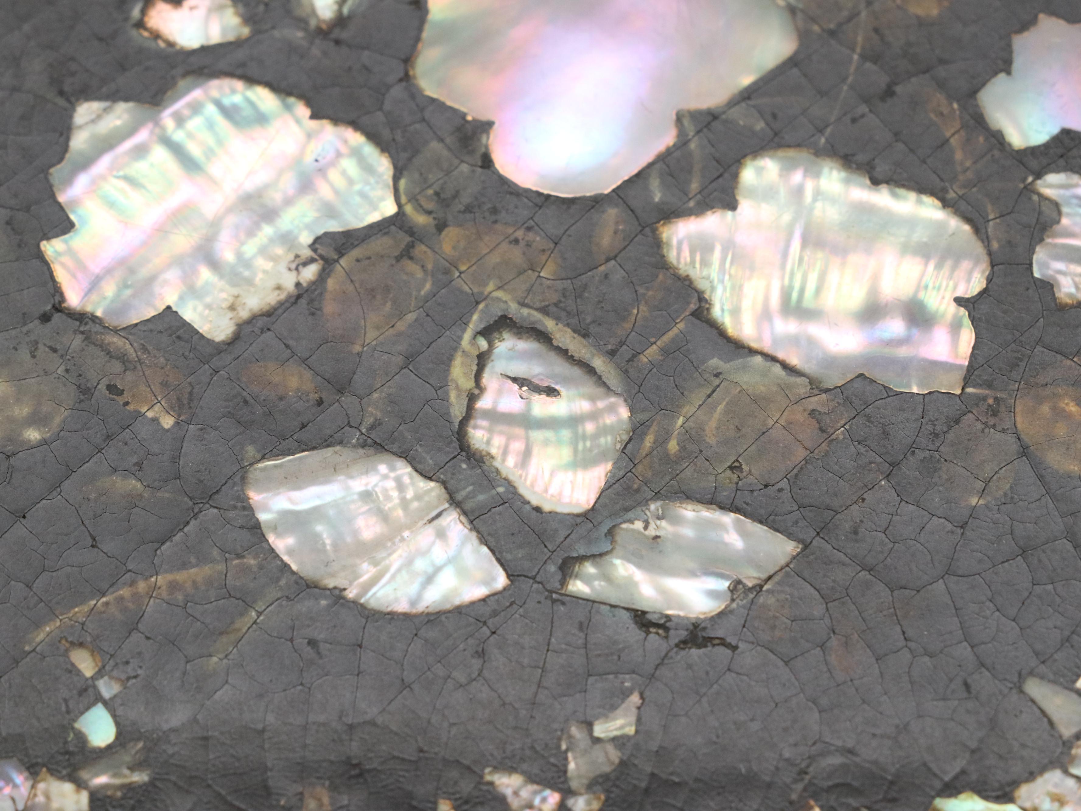 Victorian Abalone Inlaid Lacquerware Tea Caddy, 19th Century