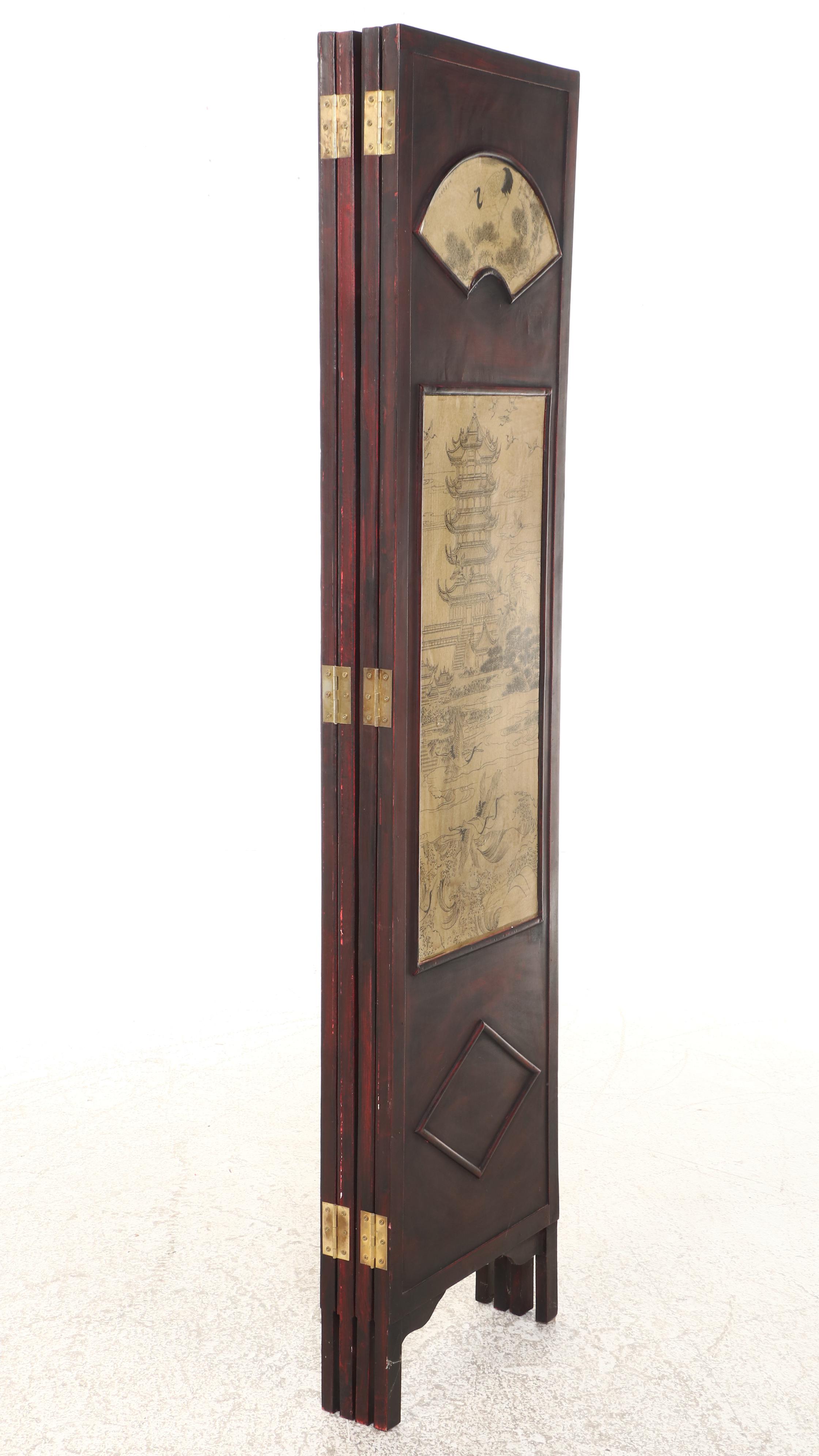 East Asian Style Wood Four-Panel Room Divider