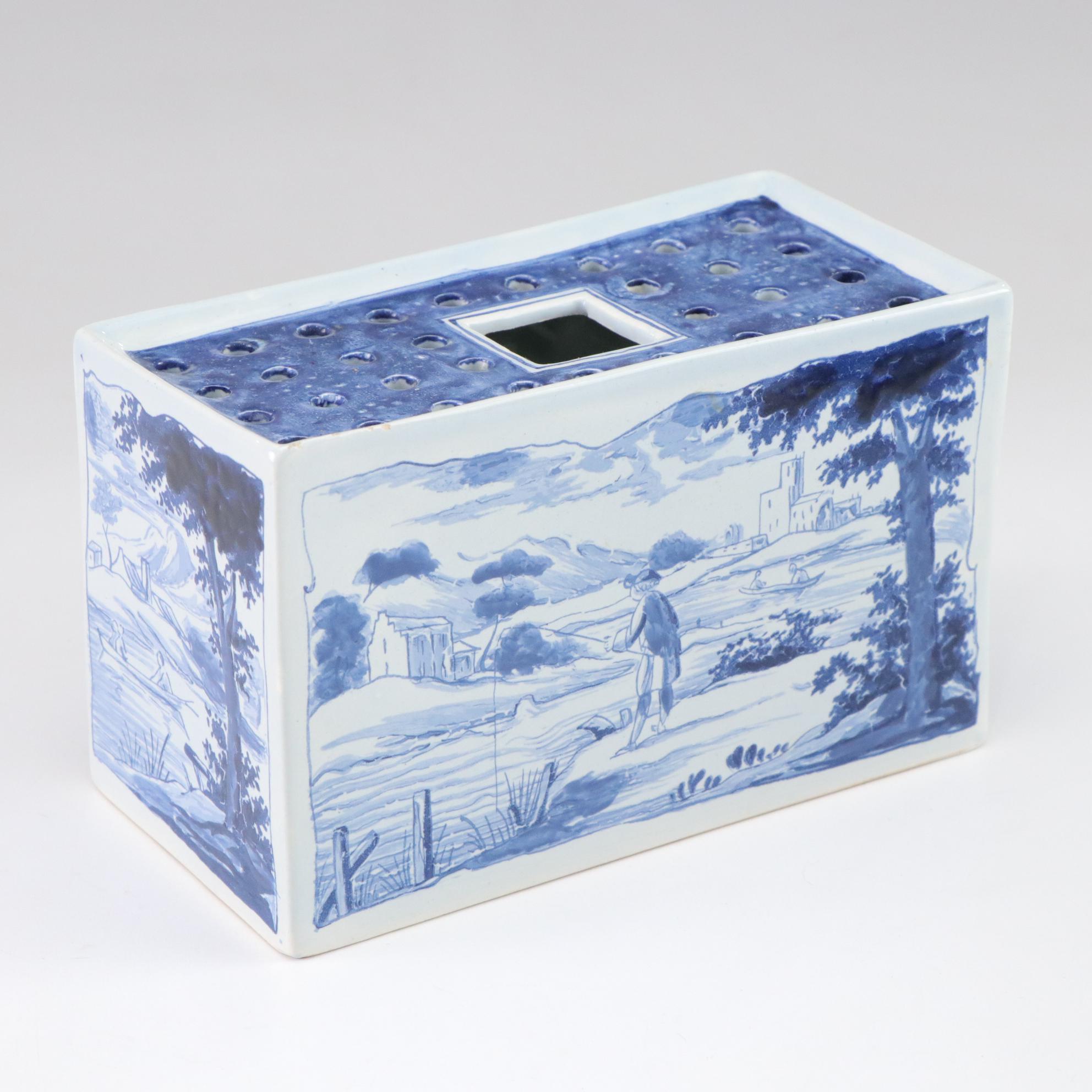 Dunn, Bennett & Co "Glencoe" Ironstone Plate with Delft Flower Frog and Mugs