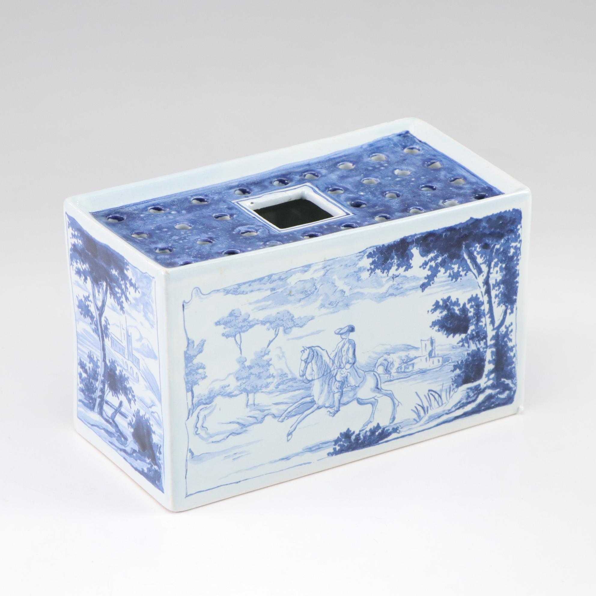 Dunn, Bennett & Co "Glencoe" Ironstone Plate with Delft Flower Frog and Mugs