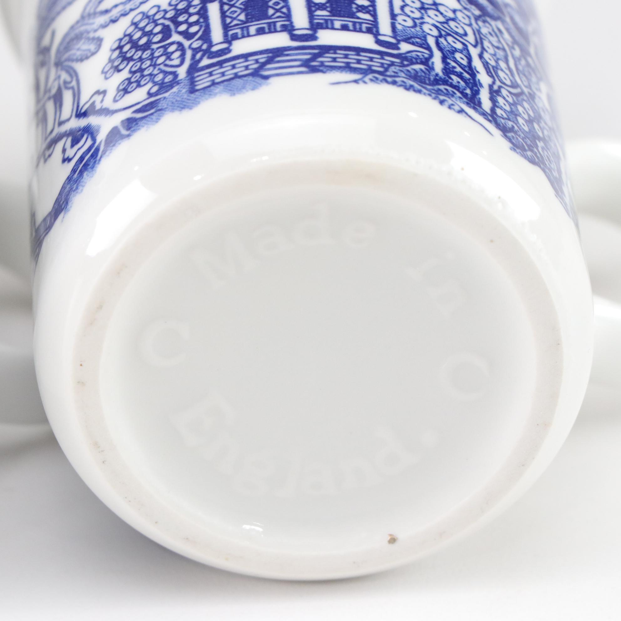 Dunn, Bennett & Co "Glencoe" Ironstone Plate with Delft Flower Frog and Mugs