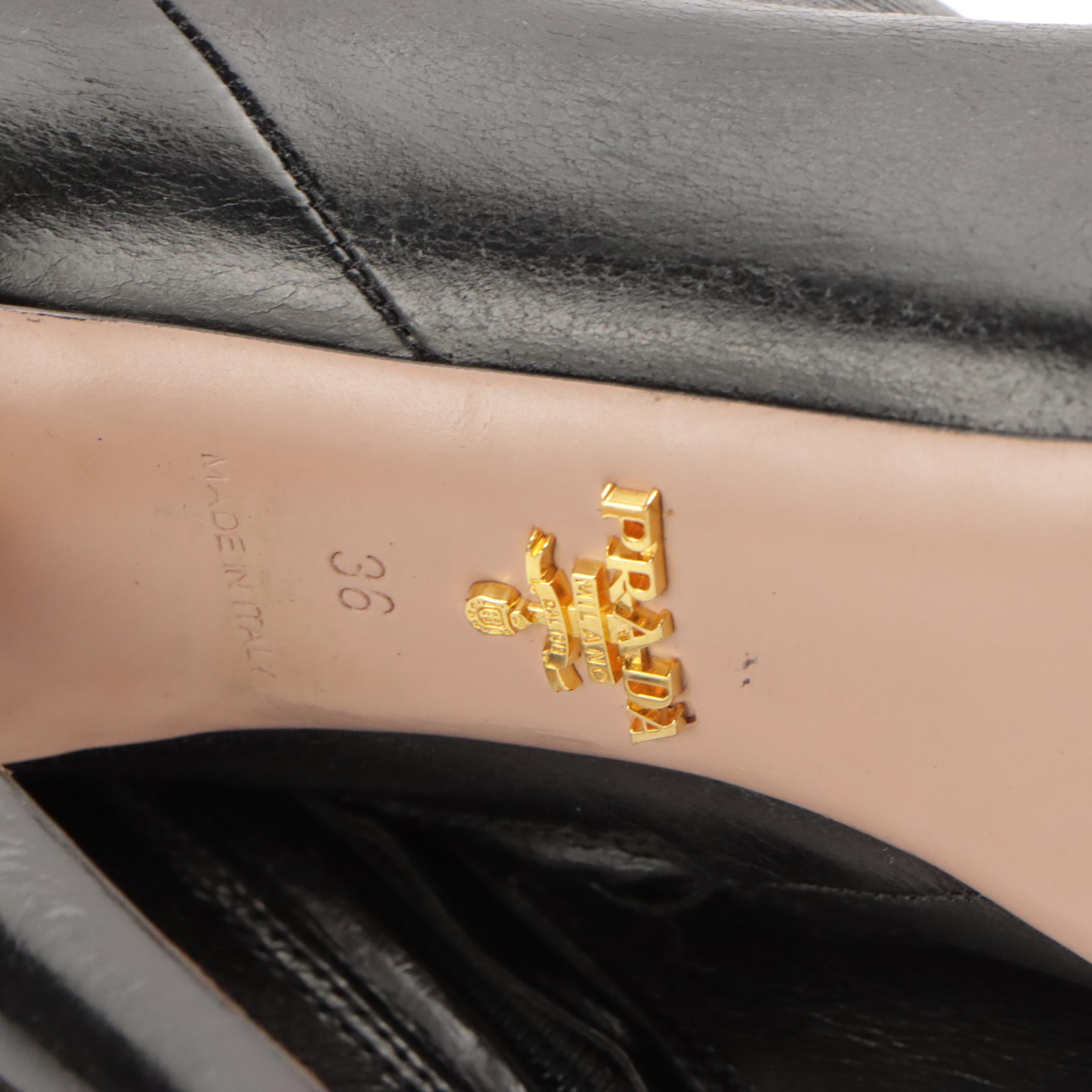 Prada Knee High Stiletto Boots in Black Leather