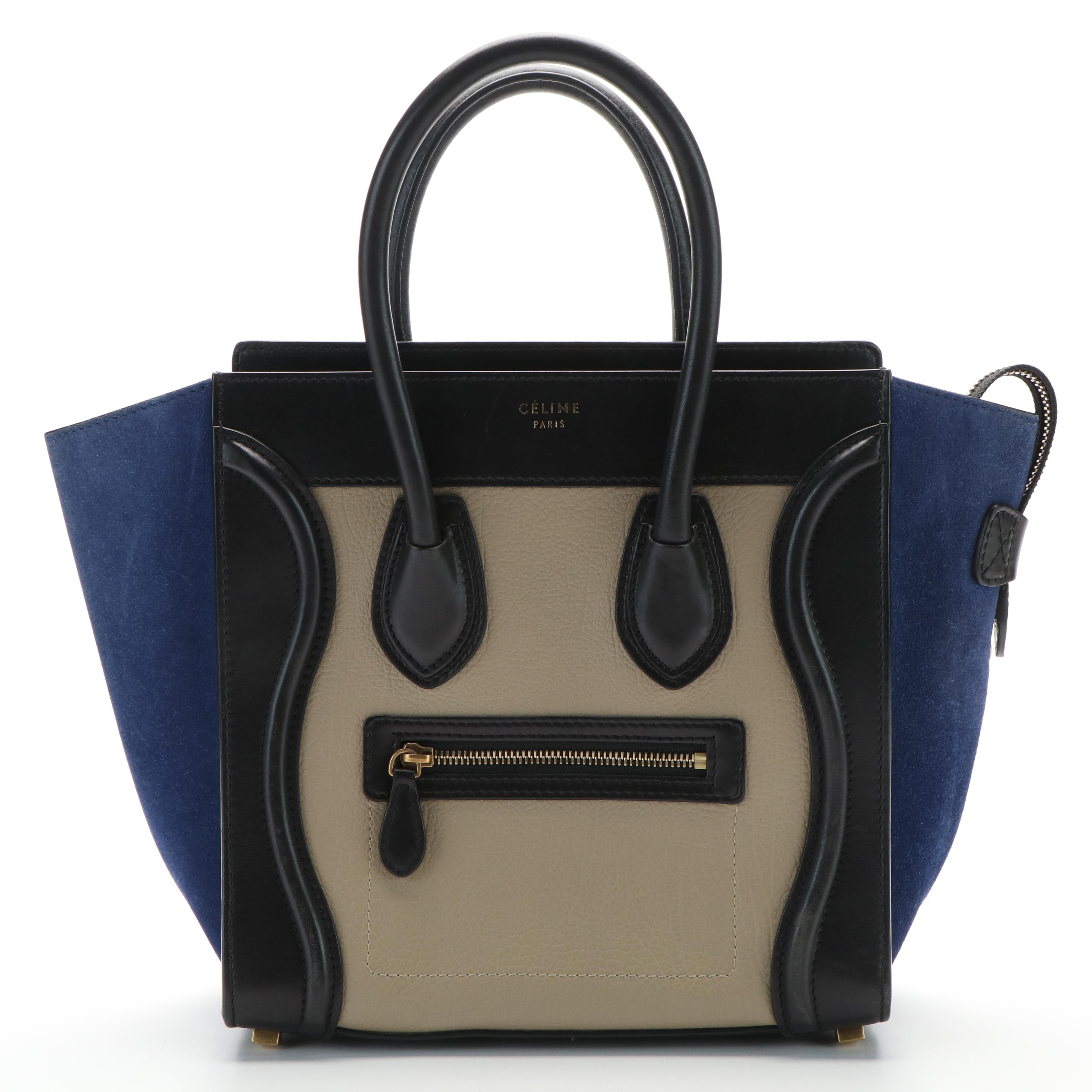 Celine Phantom Luggage Tote Bag in Black/Beige Leather and Royal Blue Suede