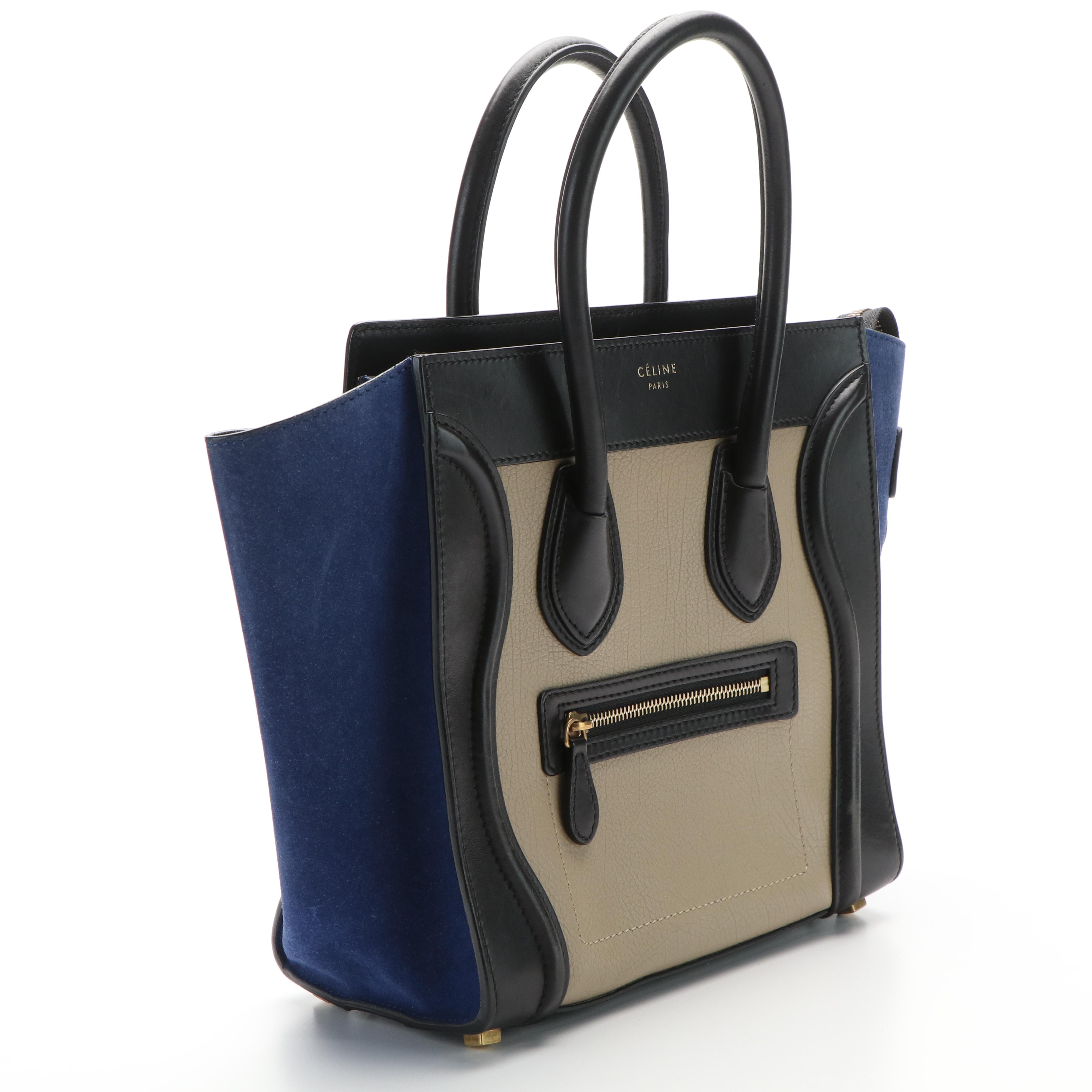 Celine Phantom Luggage Tote Bag in Black/Beige Leather and Royal Blue Suede