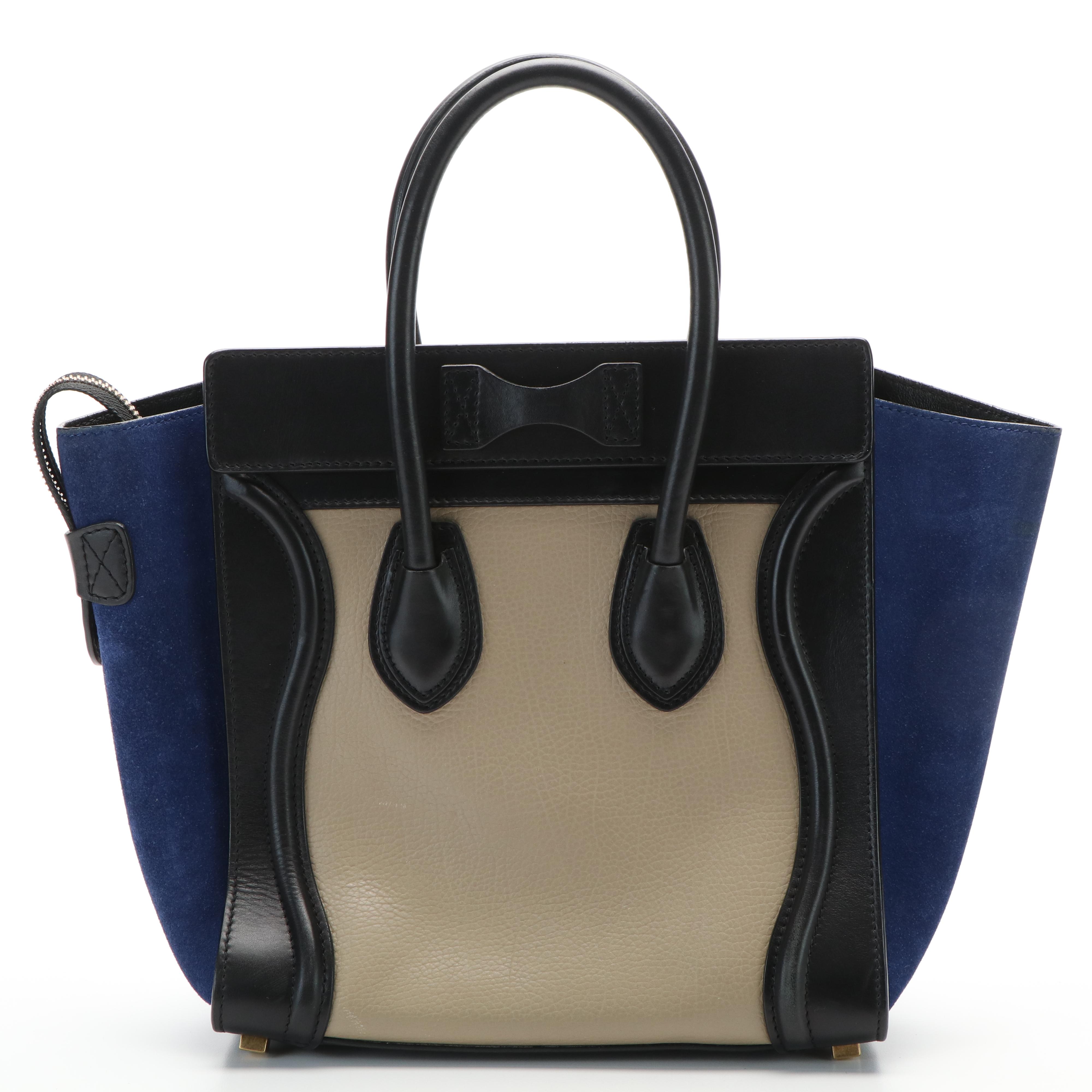 Celine Phantom Luggage Tote Bag in Black/Beige Leather and Royal Blue Suede