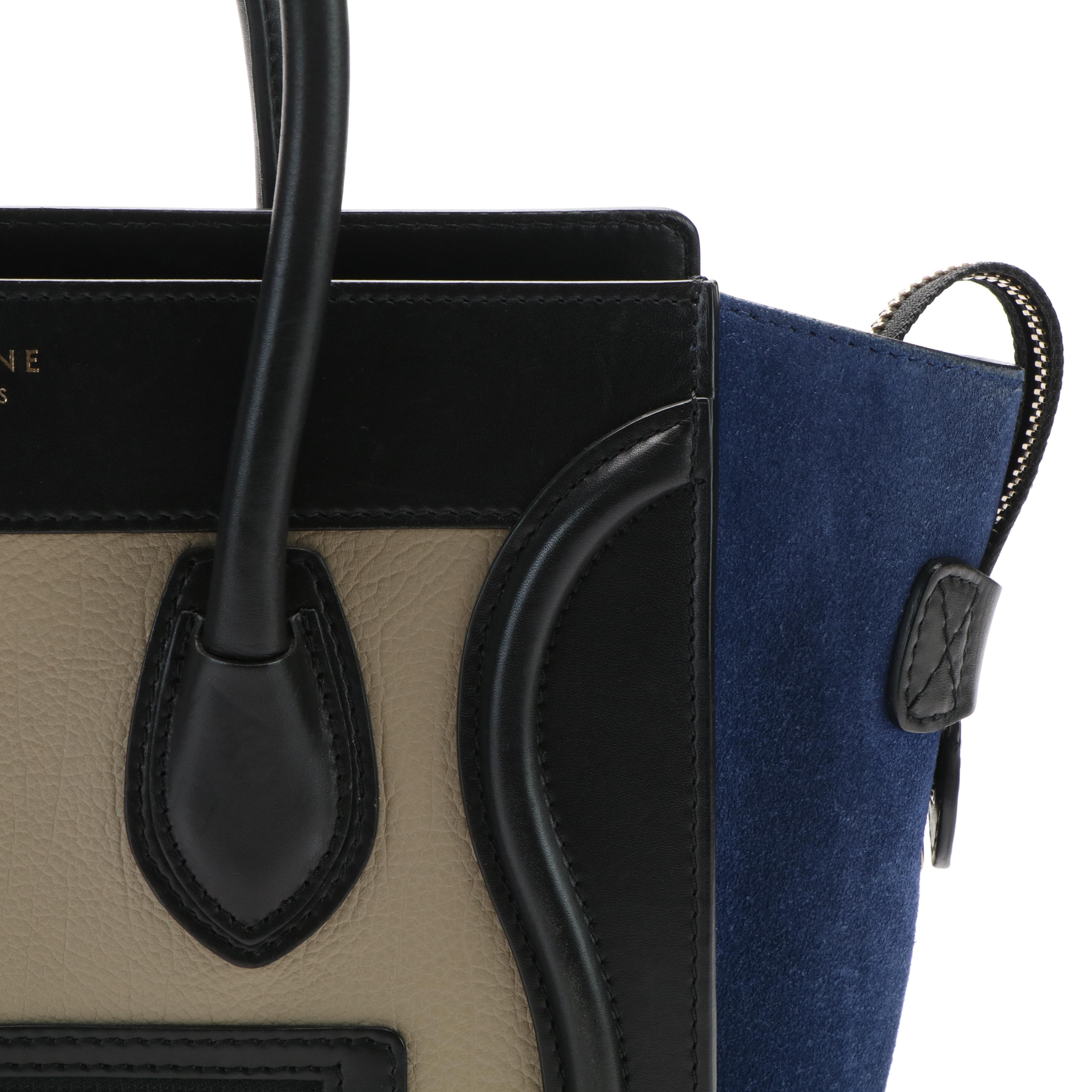 Celine Phantom Luggage Tote Bag in Black/Beige Leather and Royal Blue Suede