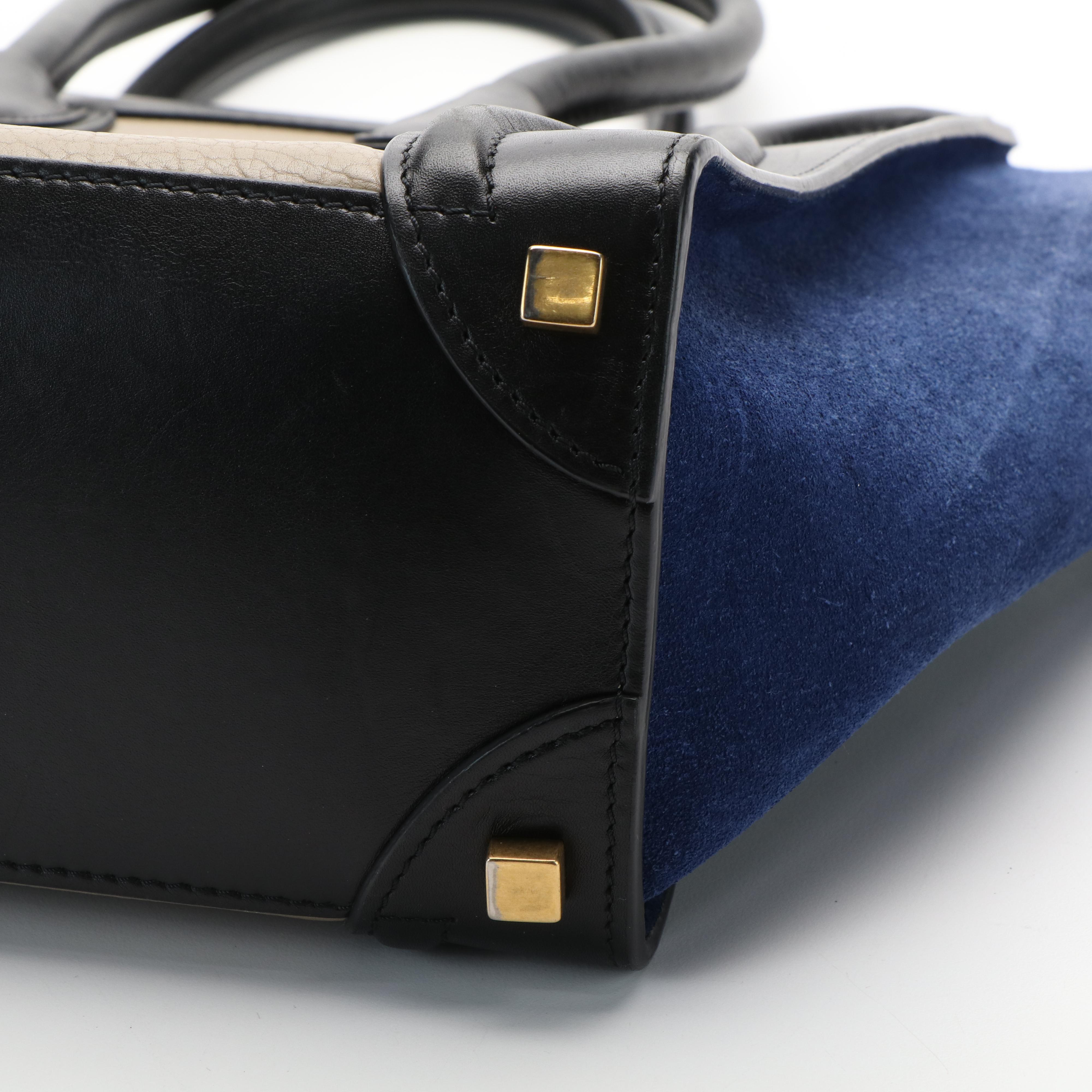 Celine Phantom Luggage Tote Bag in Black/Beige Leather and Royal Blue Suede