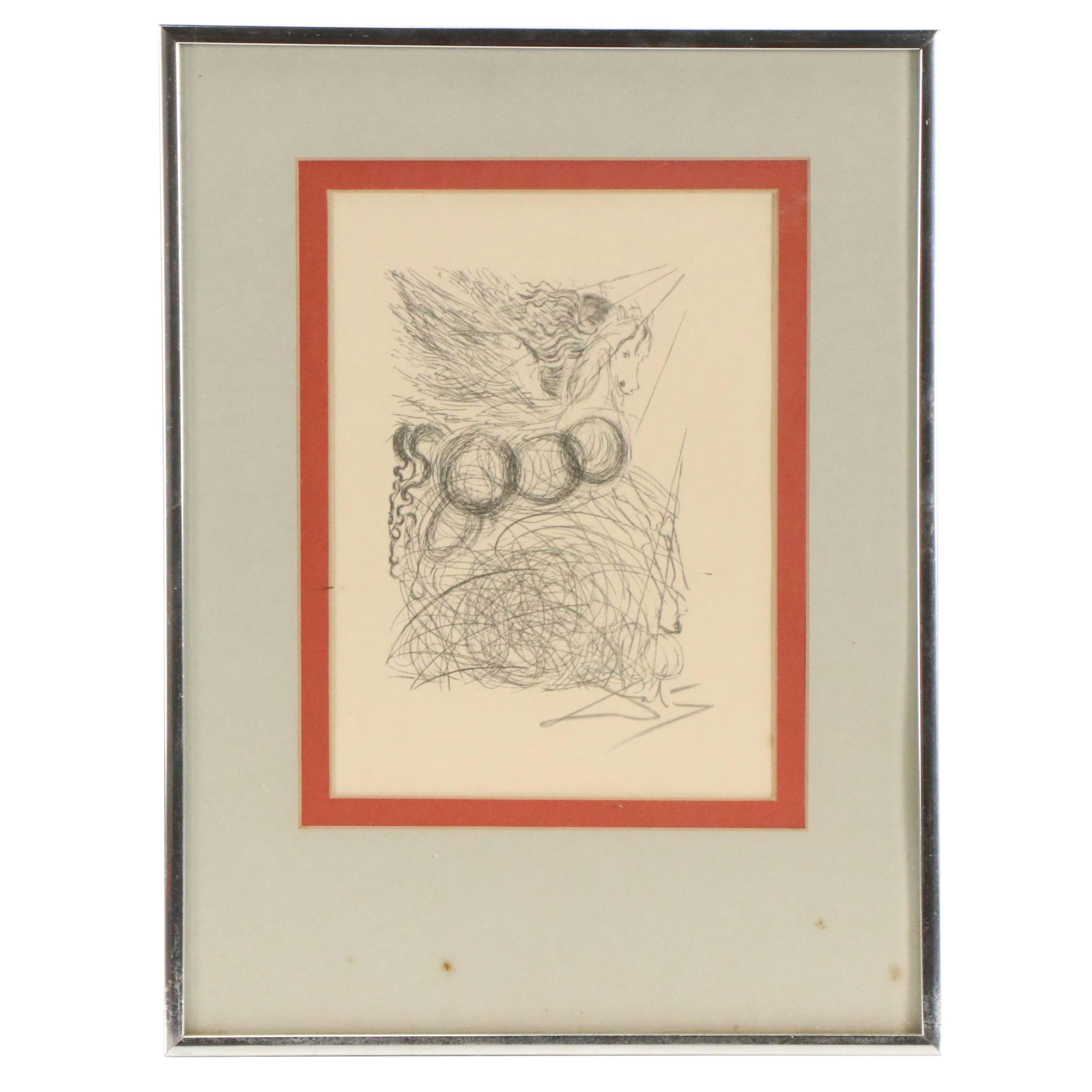 Salvador Dali Lithograph With Facsimile Signature "Pégase," Late 20th Century