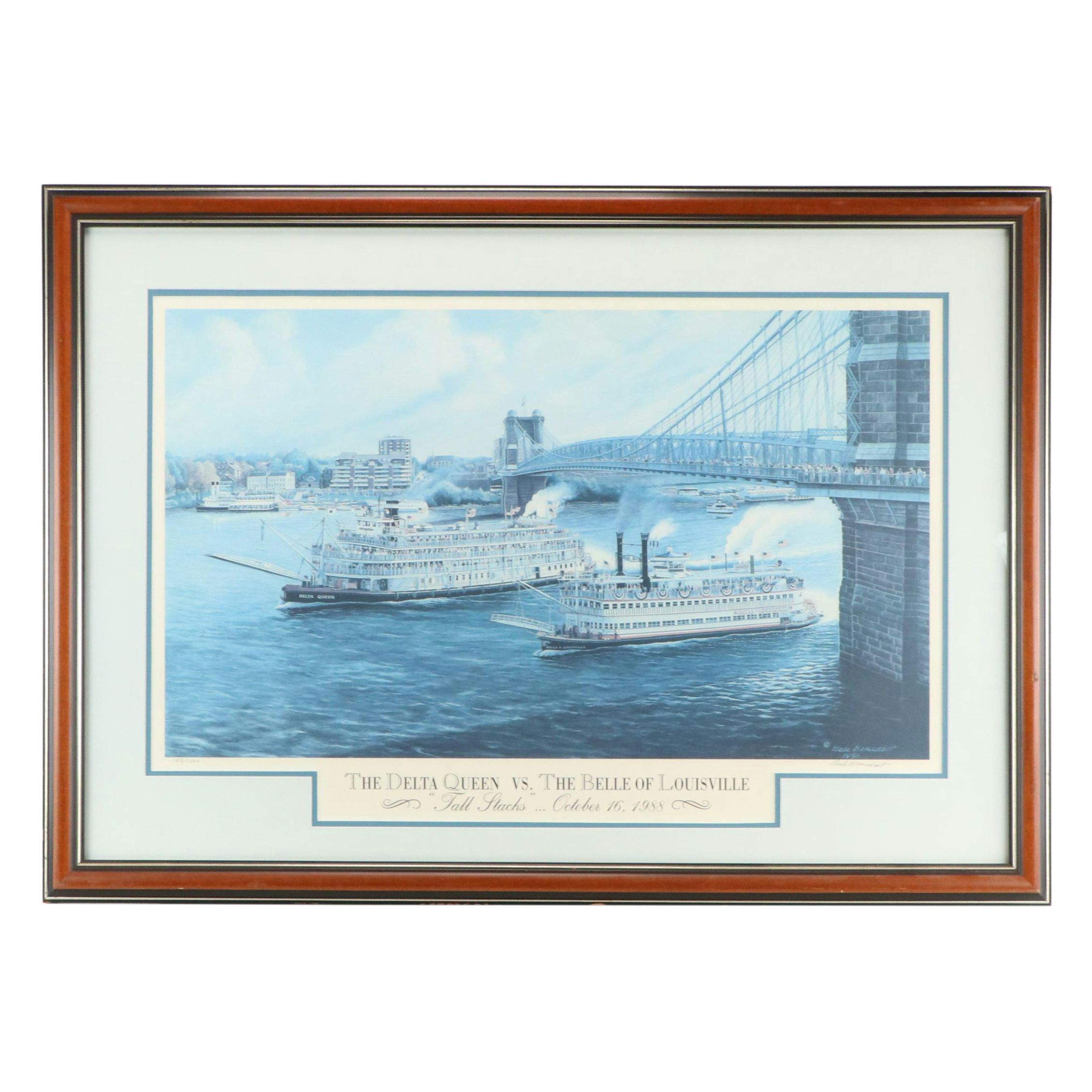 Dale Benedict Offset Lithograph "The Delta Queen vs. The Belle of Louisville"