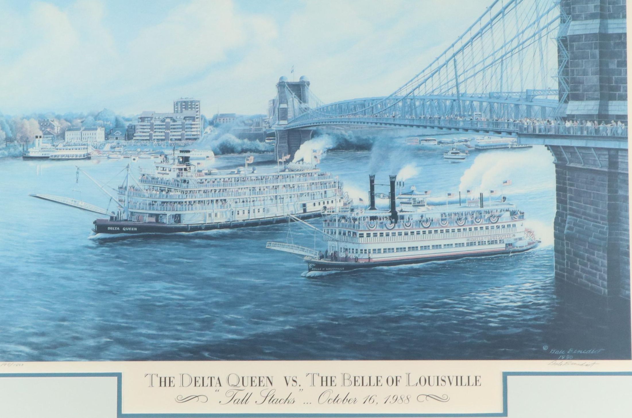 Dale Benedict Offset Lithograph "The Delta Queen vs. The Belle of Louisville"