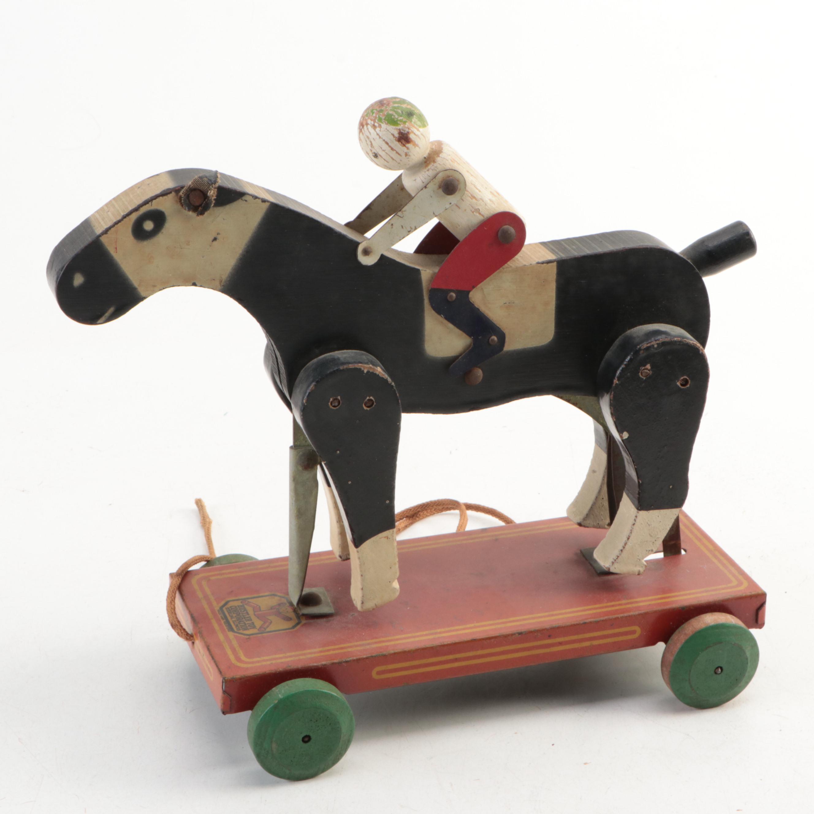 Horse & Jockey Pull Toy, Kenton Cast Iron Toy Fire Engine, Early/Mid-20th C