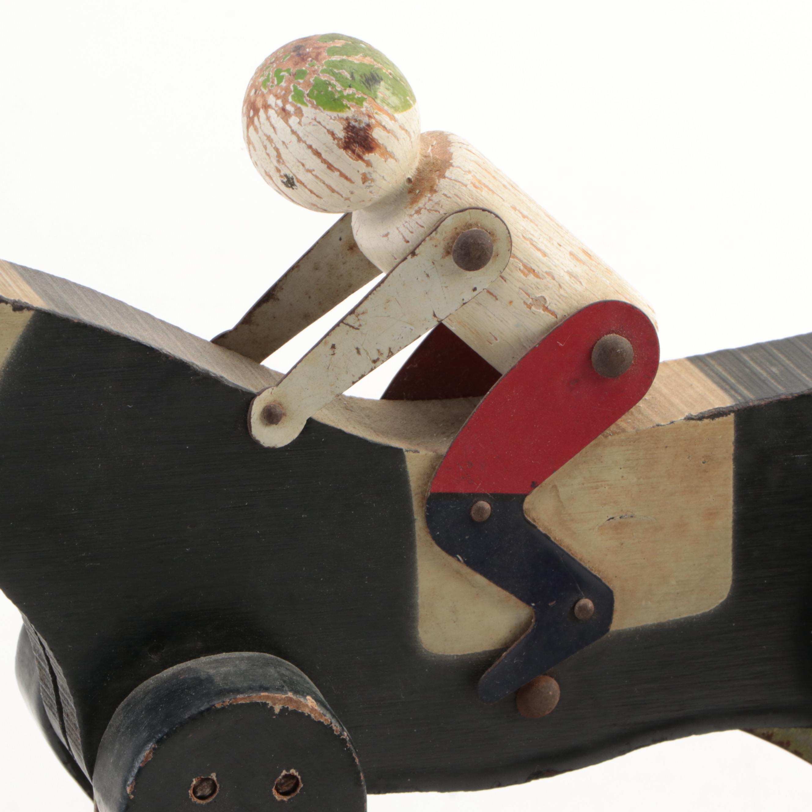 Horse & Jockey Pull Toy, Kenton Cast Iron Toy Fire Engine, Early/Mid-20th C