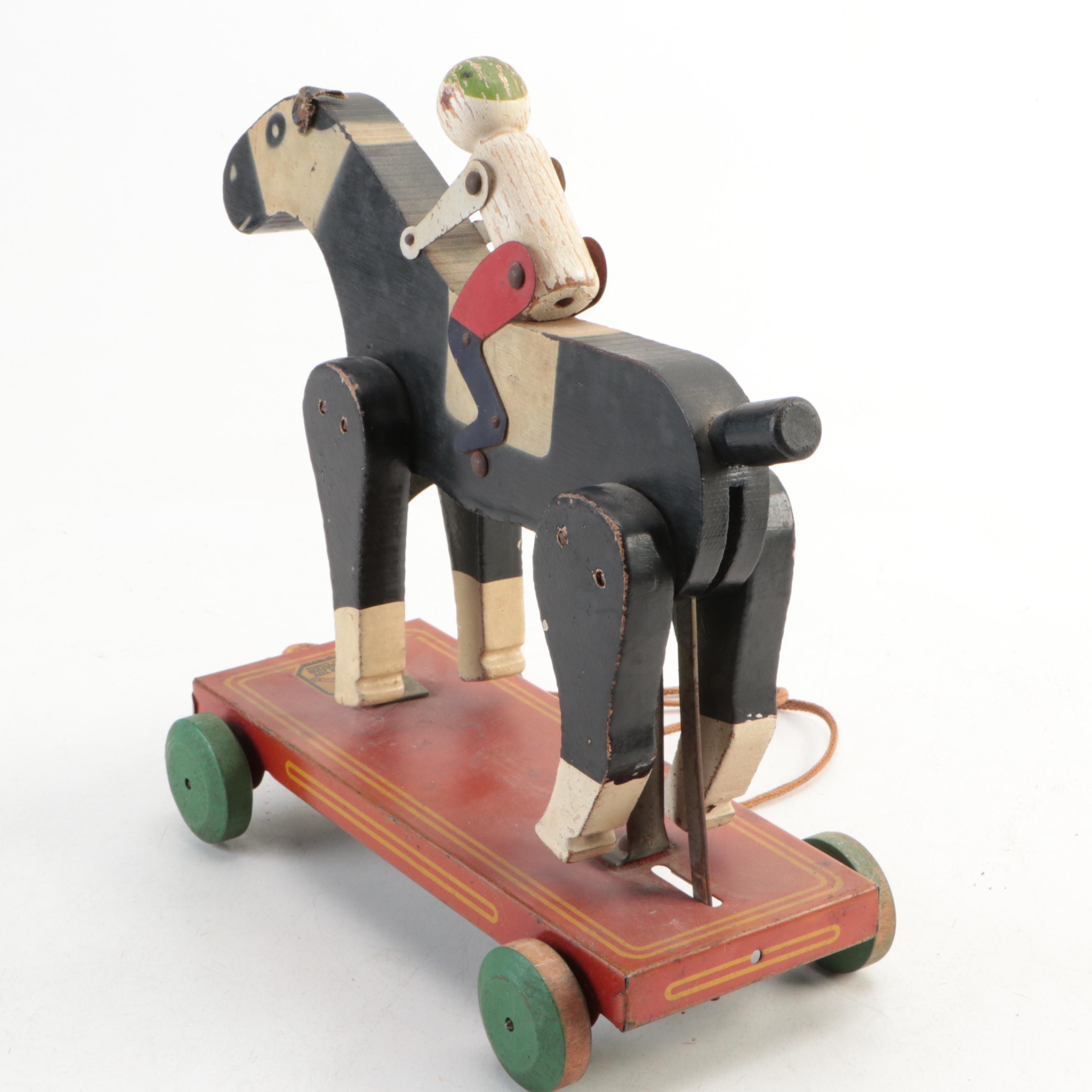 Horse & Jockey Pull Toy, Kenton Cast Iron Toy Fire Engine, Early/Mid-20th C