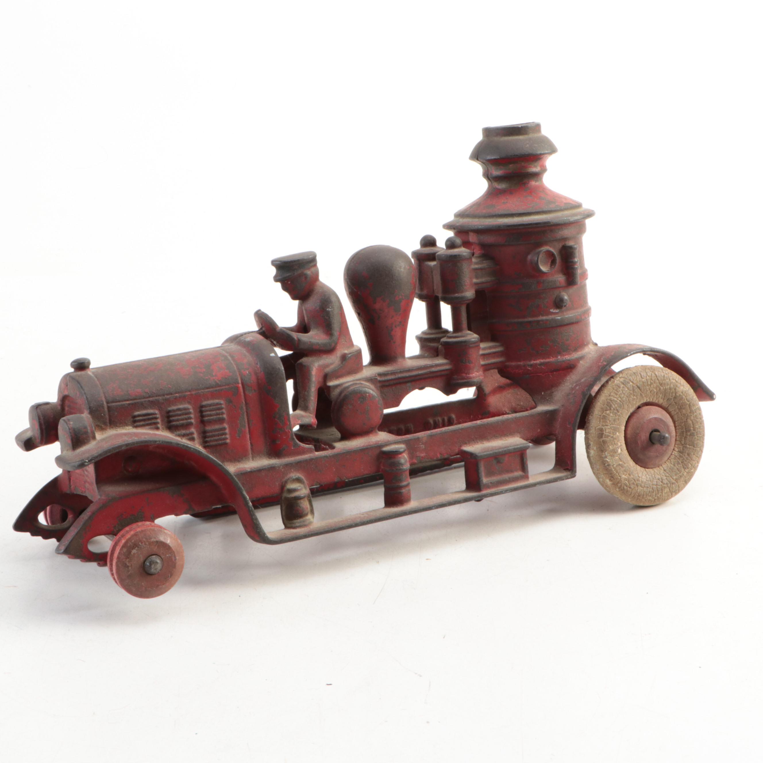 Horse & Jockey Pull Toy, Kenton Cast Iron Toy Fire Engine, Early/Mid-20th C