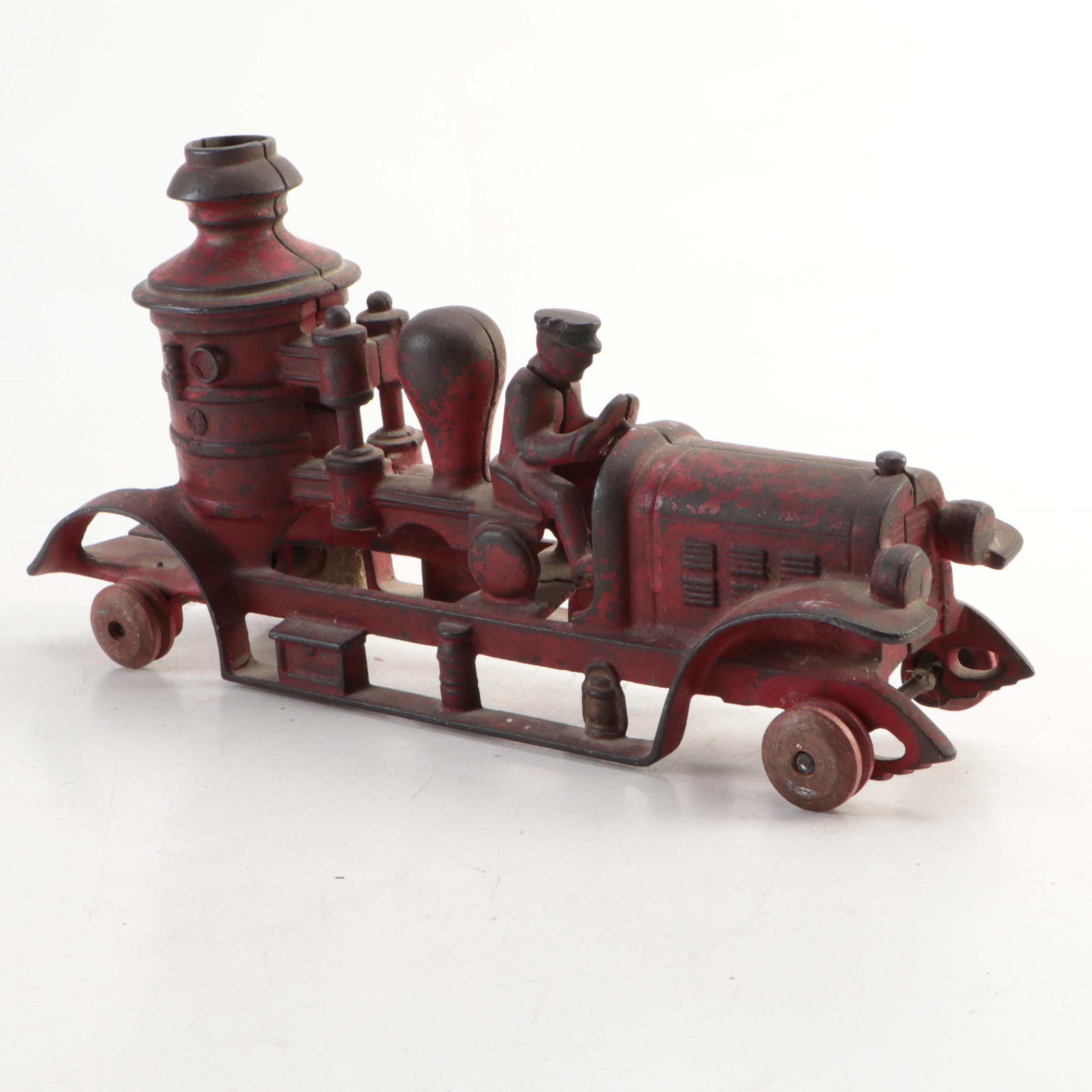 Horse & Jockey Pull Toy, Kenton Cast Iron Toy Fire Engine, Early/Mid-20th C
