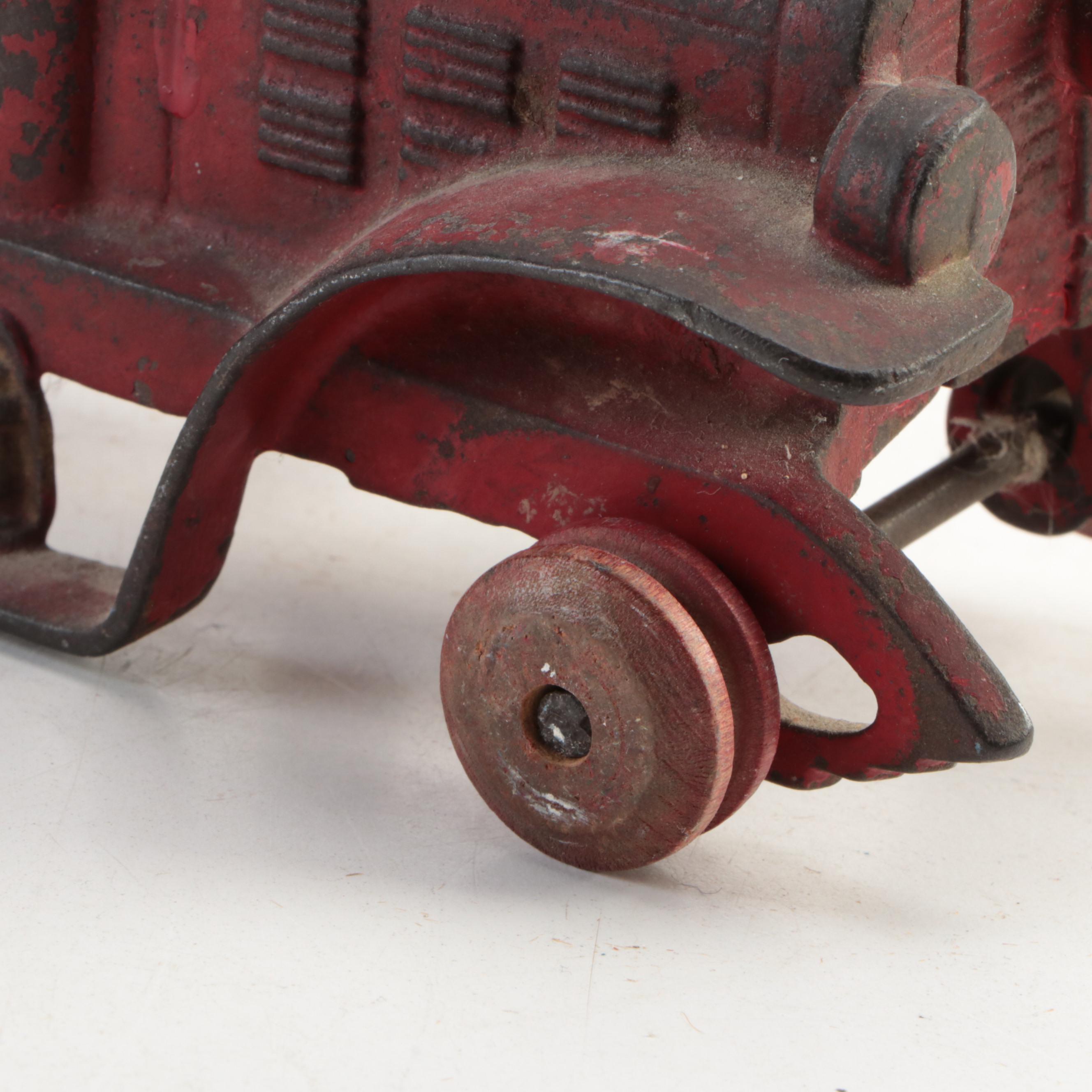 Horse & Jockey Pull Toy, Kenton Cast Iron Toy Fire Engine, Early/Mid-20th C