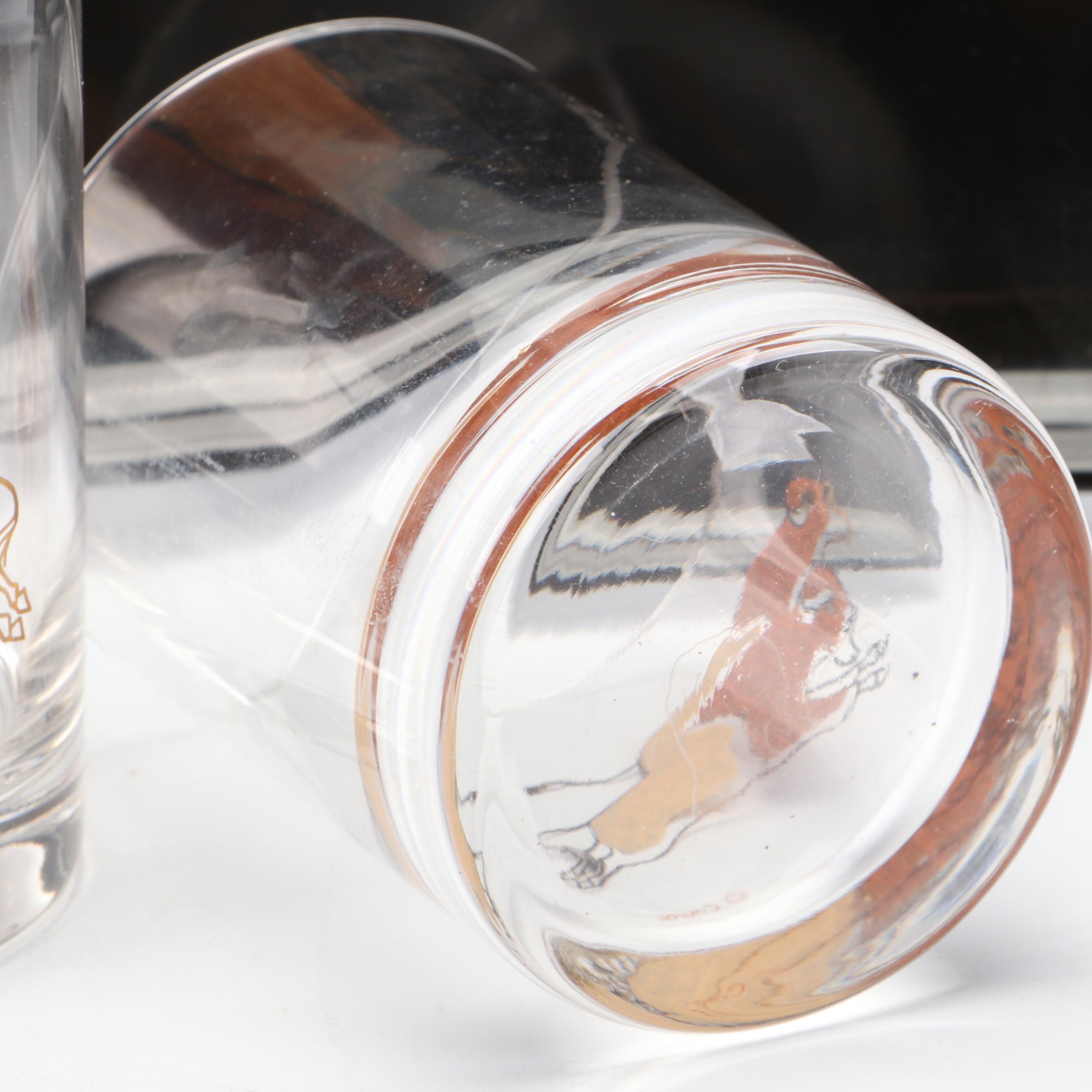 Couroc Buffalo Pattern Tray and Old Fashioned Glasses, Mid to Late 20th Century