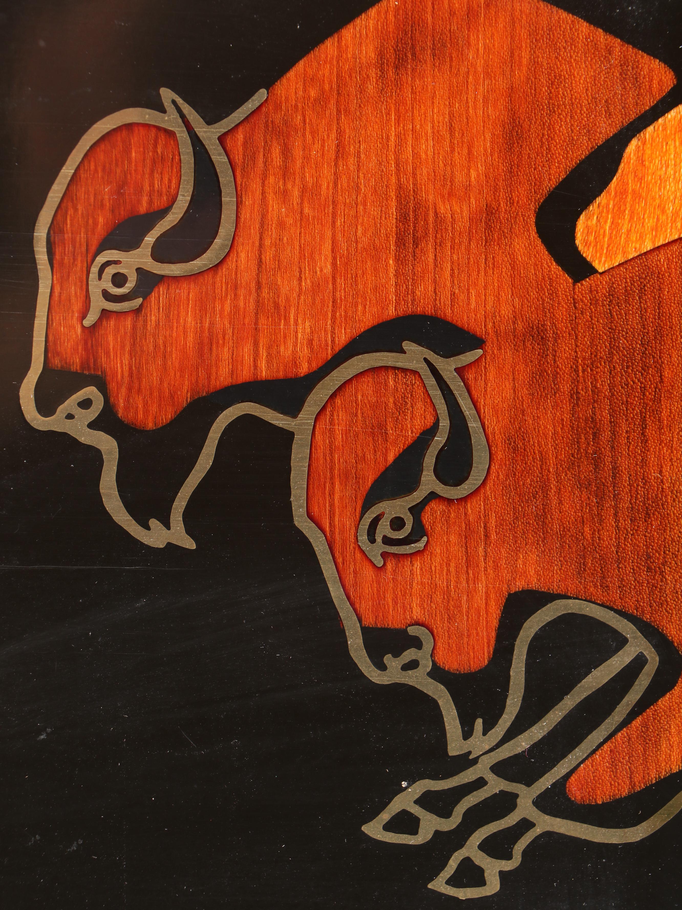 Couroc Buffalo Pattern Tray and Old Fashioned Glasses, Mid to Late 20th Century