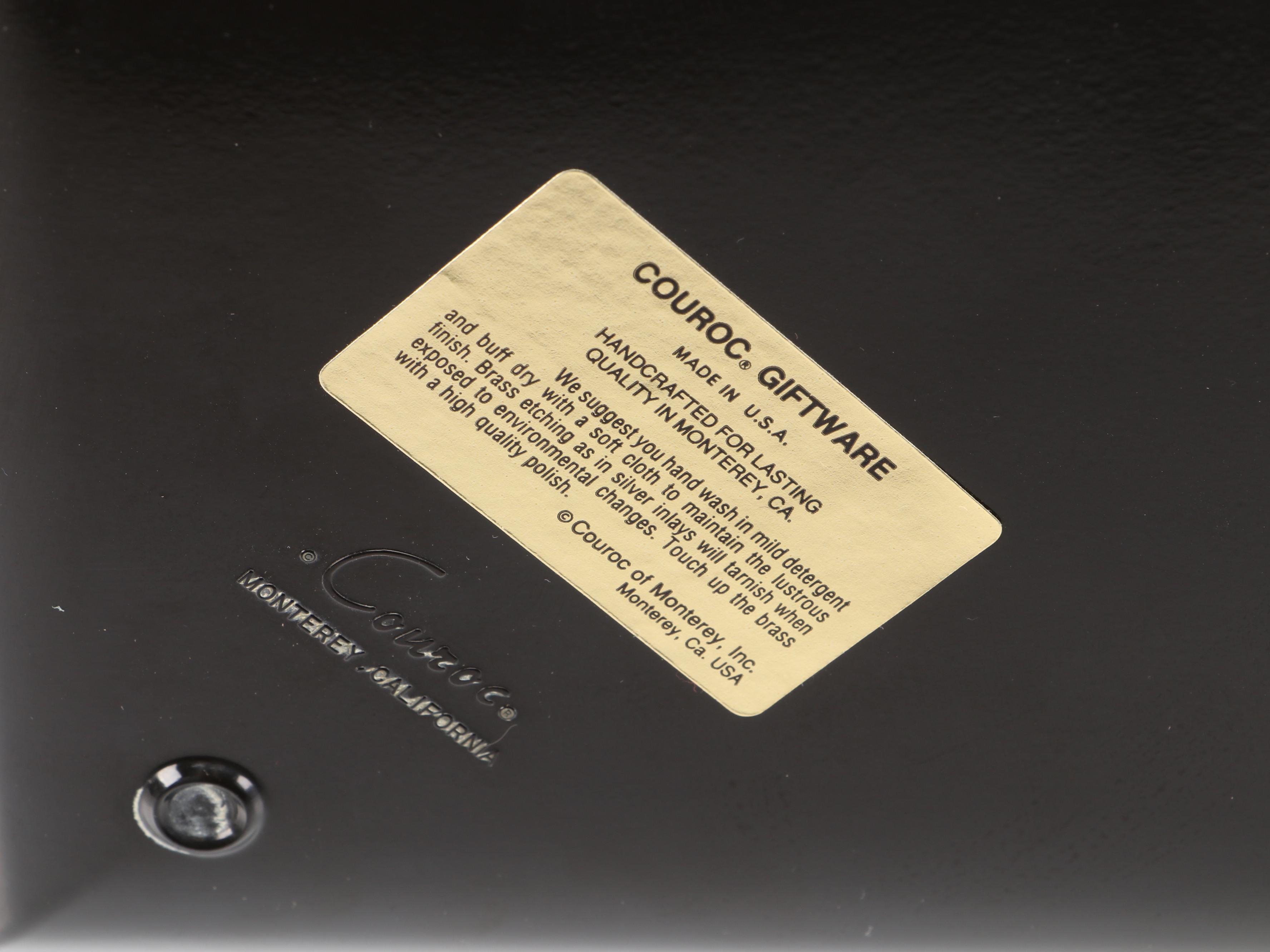 Couroc Buffalo Pattern Tray and Old Fashioned Glasses, Mid to Late 20th Century