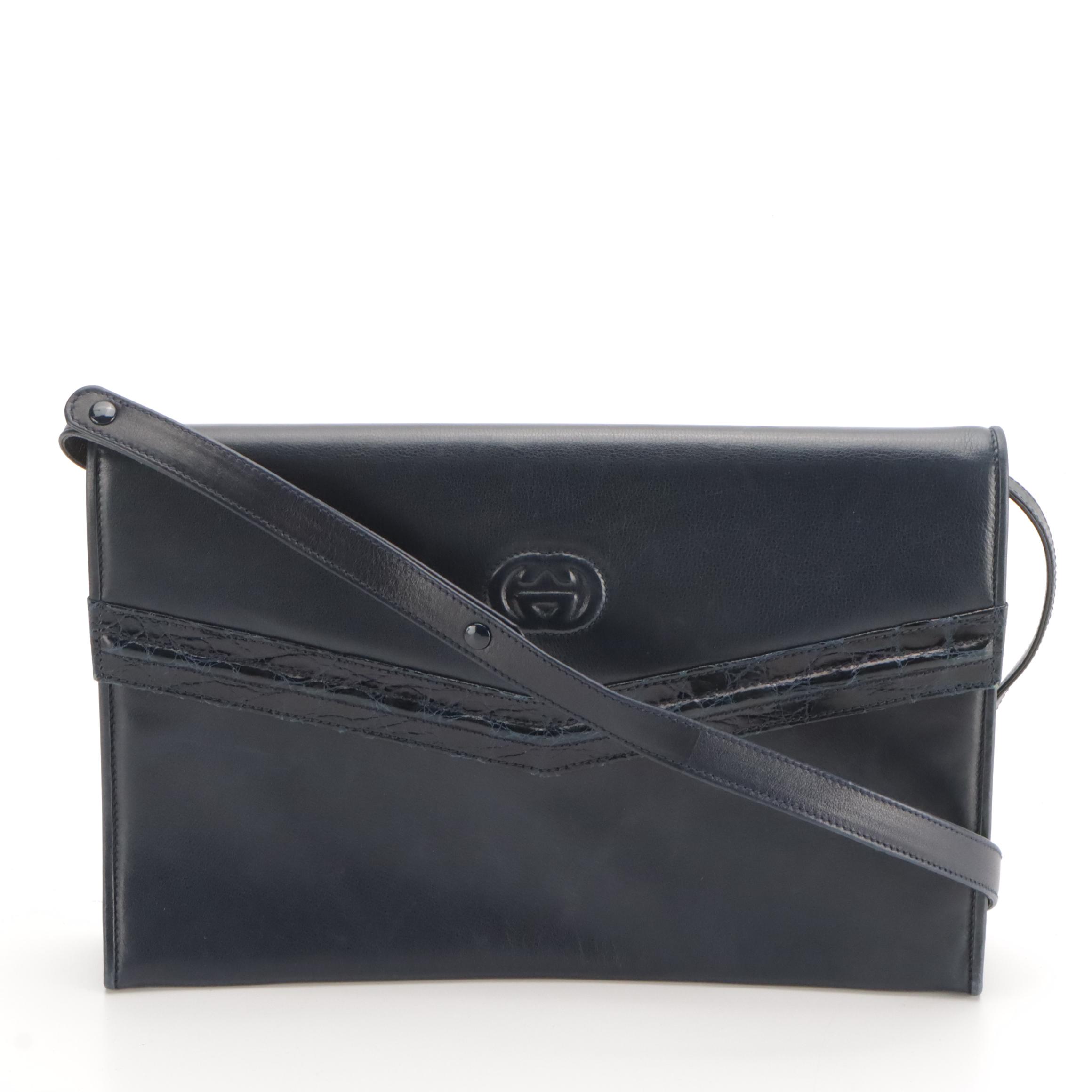 Gucci Interlocking GG Convertible Clutch in Leather with Alligator Skin Trim