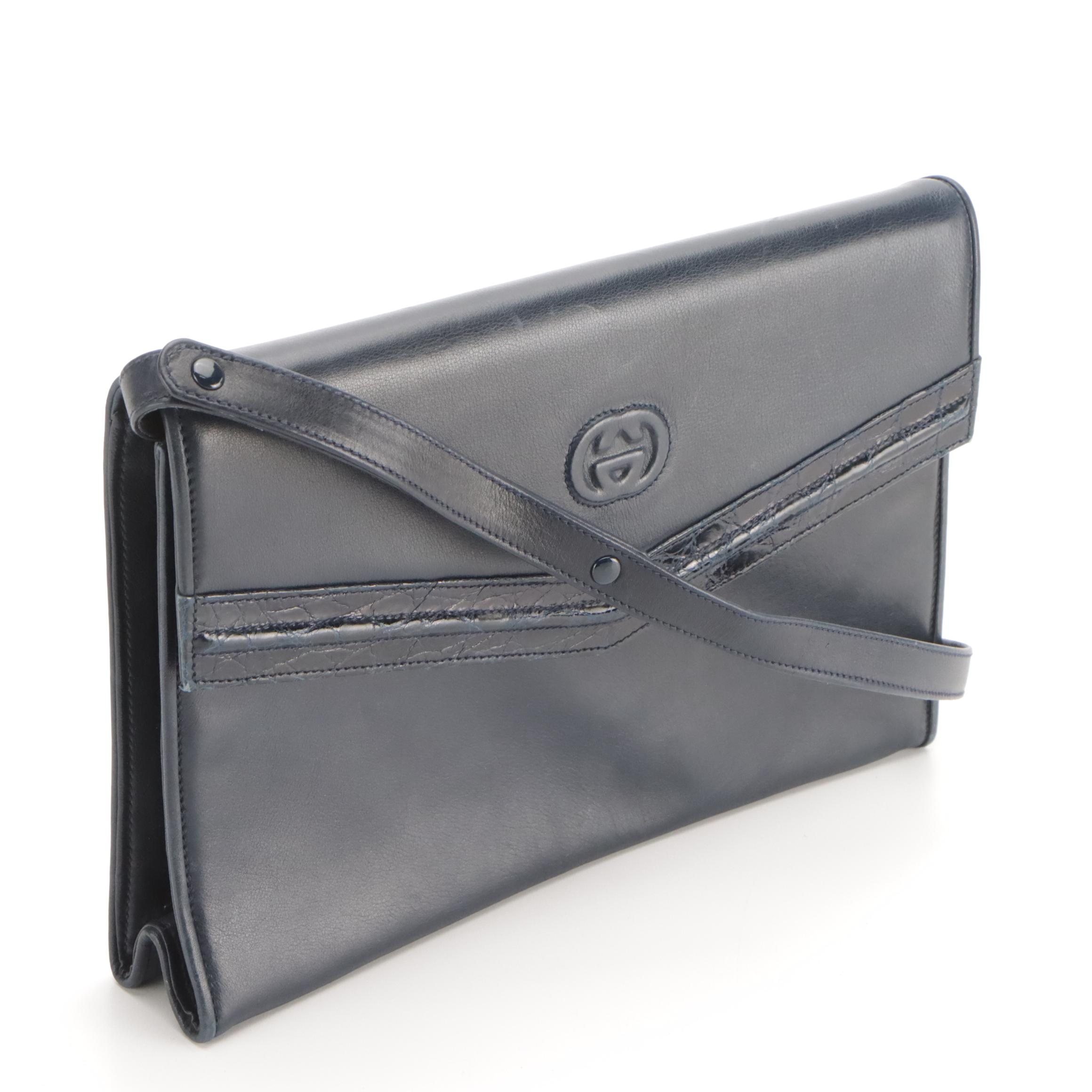 Gucci Interlocking GG Convertible Clutch in Leather with Alligator Skin Trim