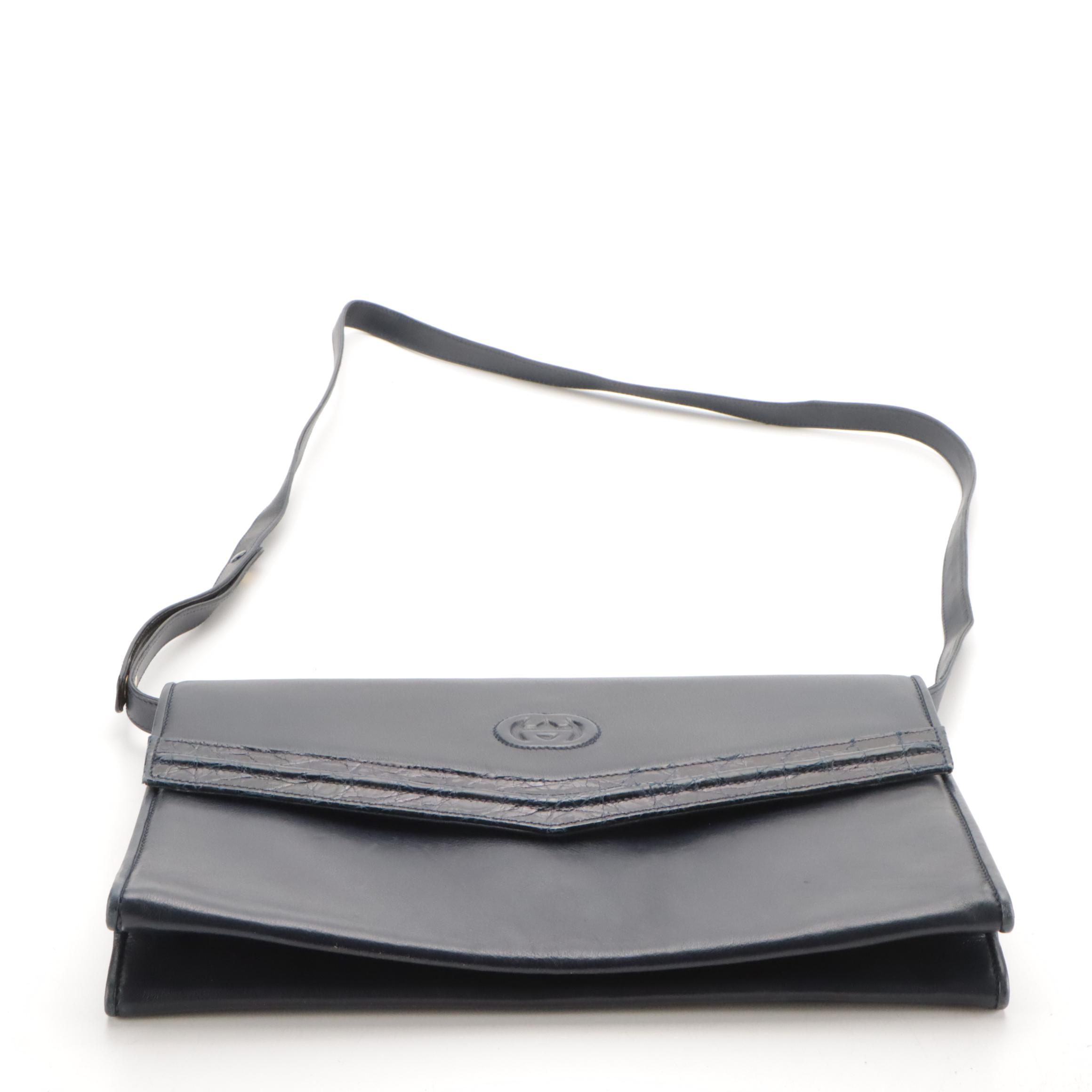 Gucci Interlocking GG Convertible Clutch in Leather with Alligator Skin Trim