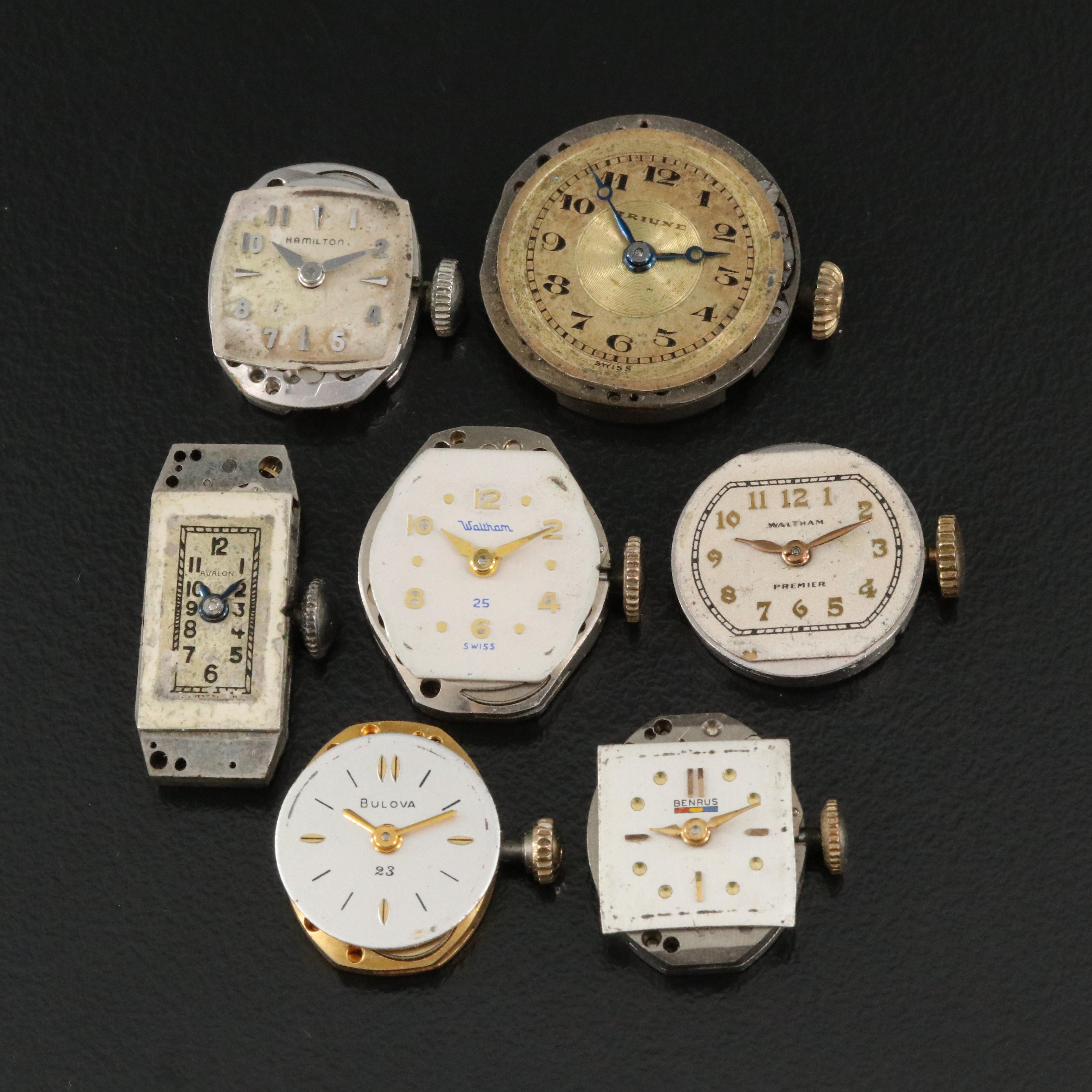 American and Swiss Stem Wind Watch Movements including Bulova and Hamilton