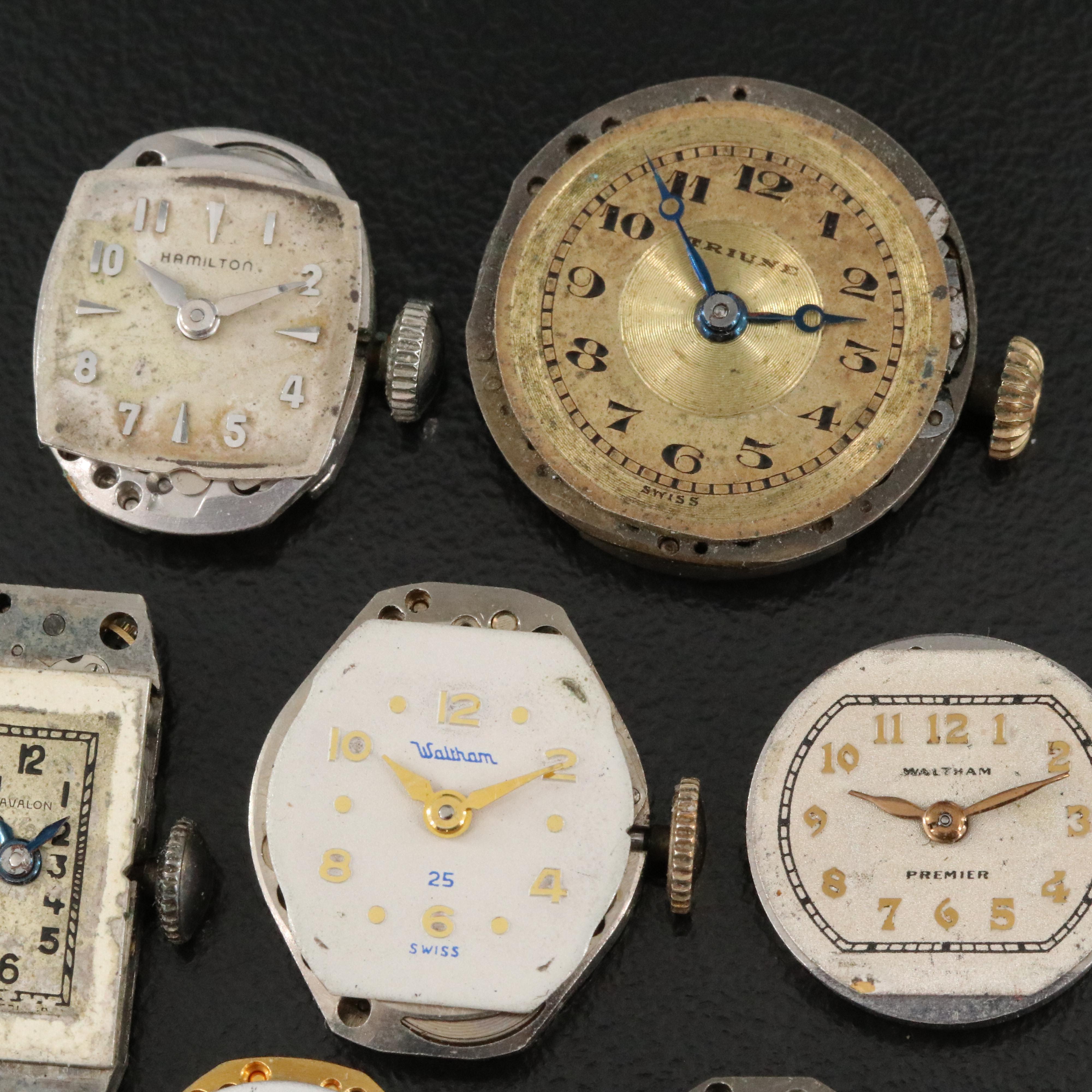 American and Swiss Stem Wind Watch Movements including Bulova and Hamilton