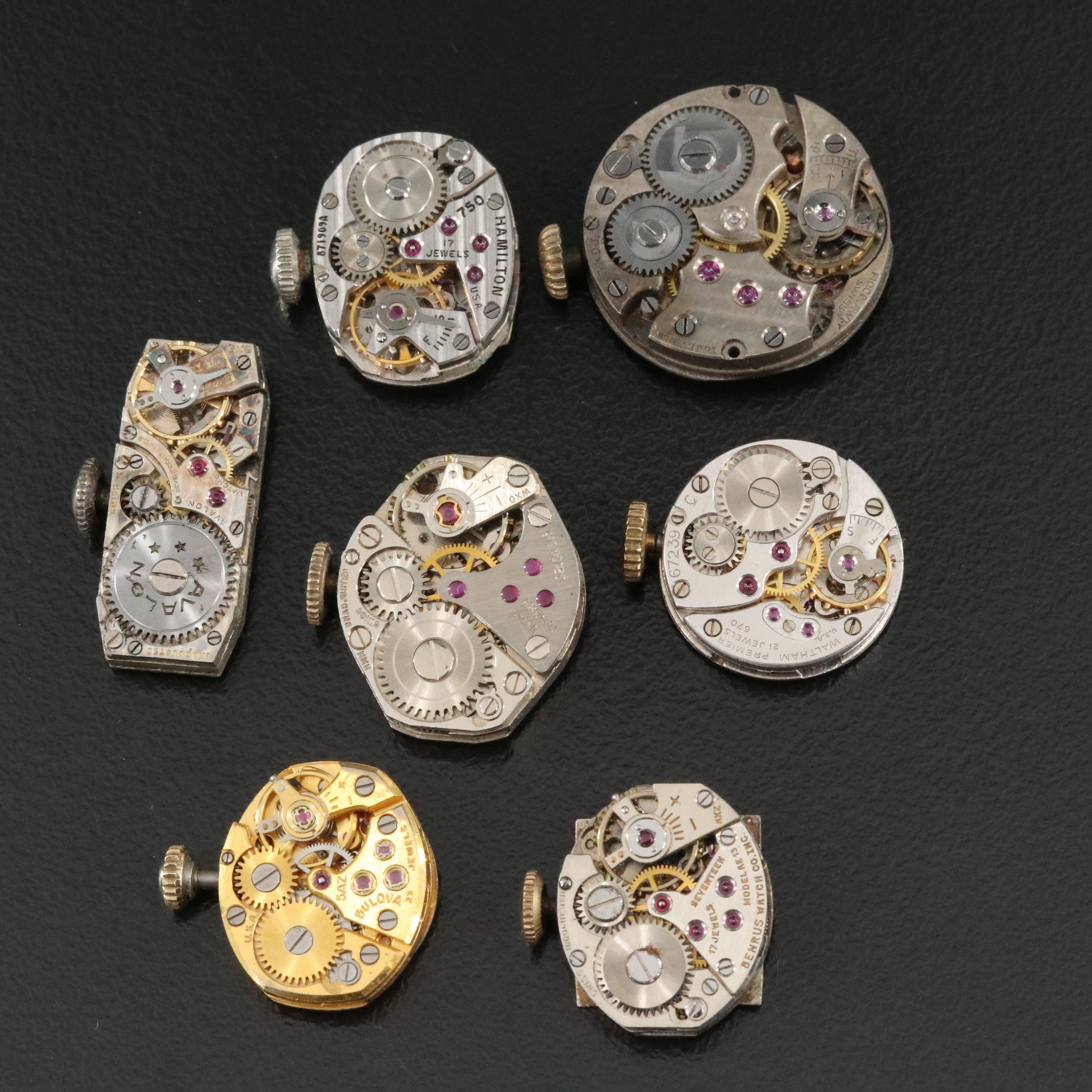 American and Swiss Stem Wind Watch Movements including Bulova and Hamilton