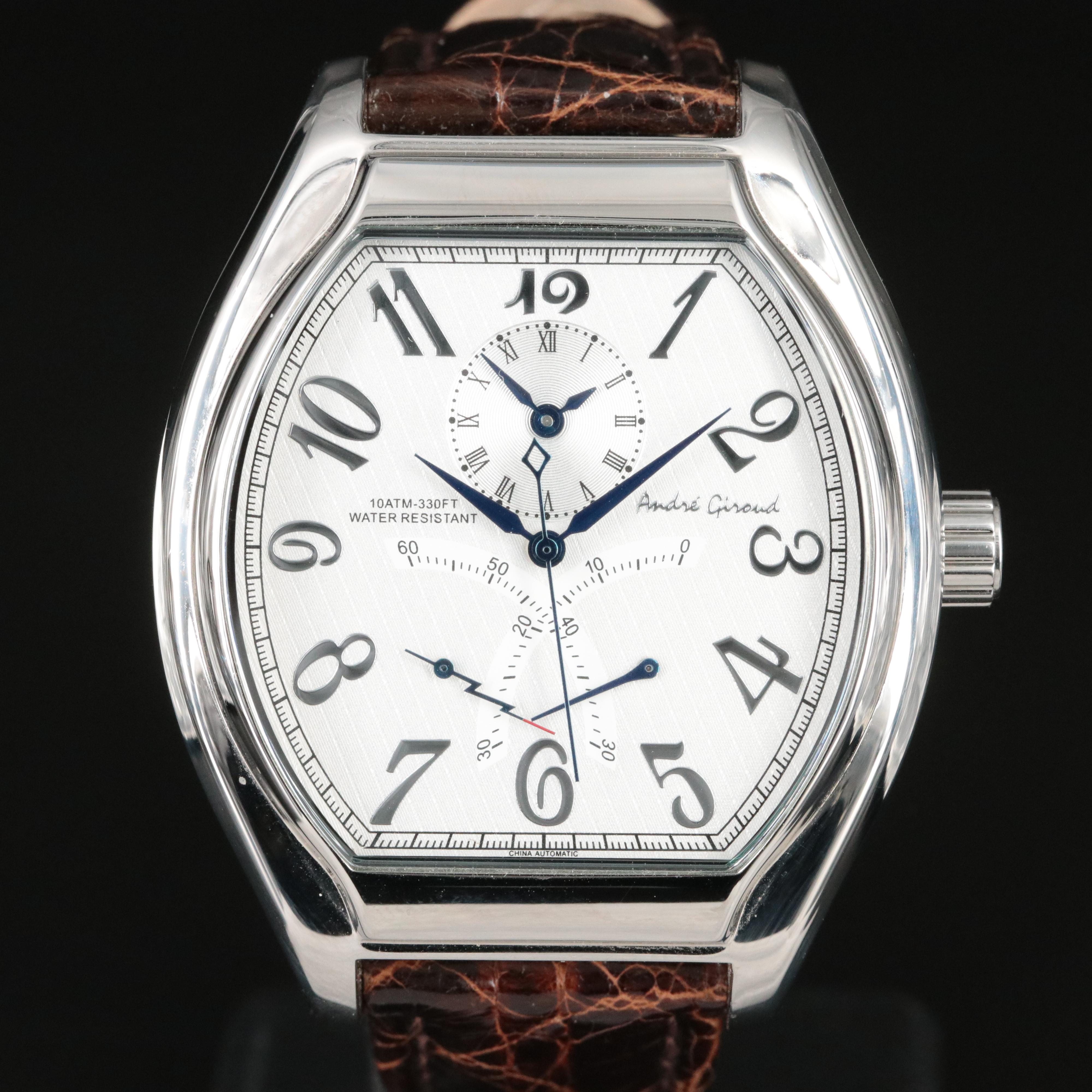 Andre Giroud Dual-Time Retrograde Seconds Steel Automatic Watch
