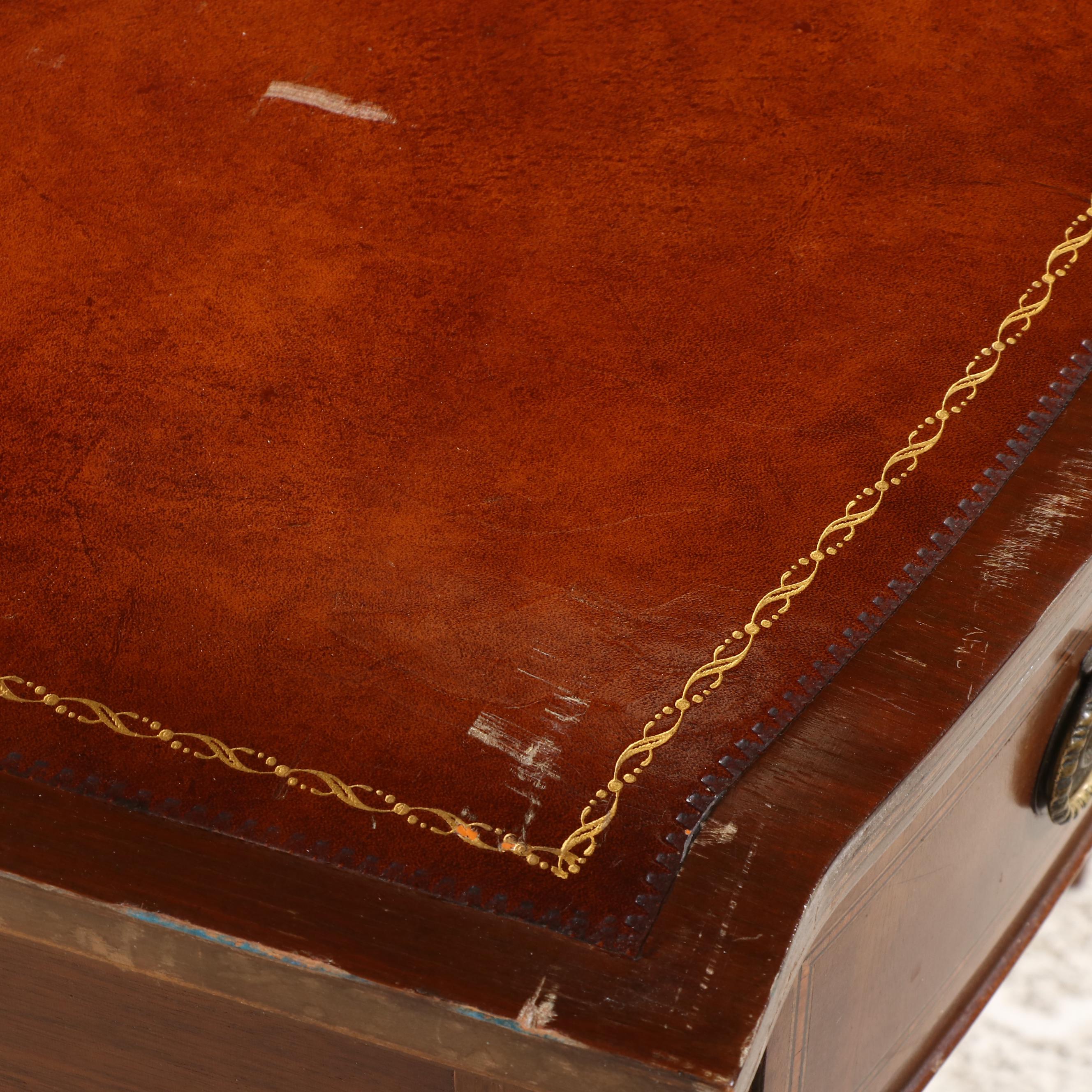 American Hepplewhite Style Mahogany Finish Leather Top Writing Desk