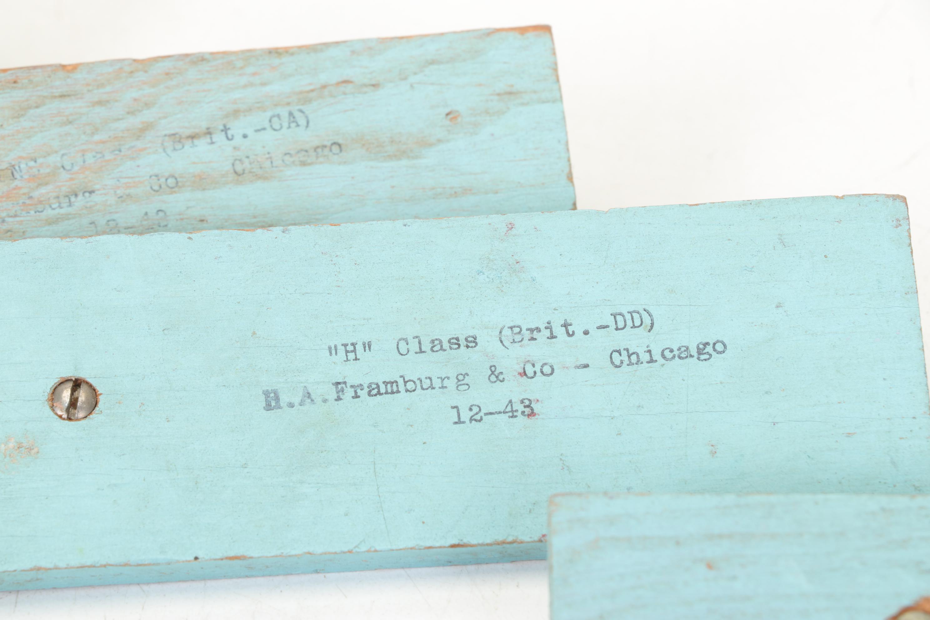 H.A. Framburg World War II Metal Waterline Miniature Ship Recognition Models