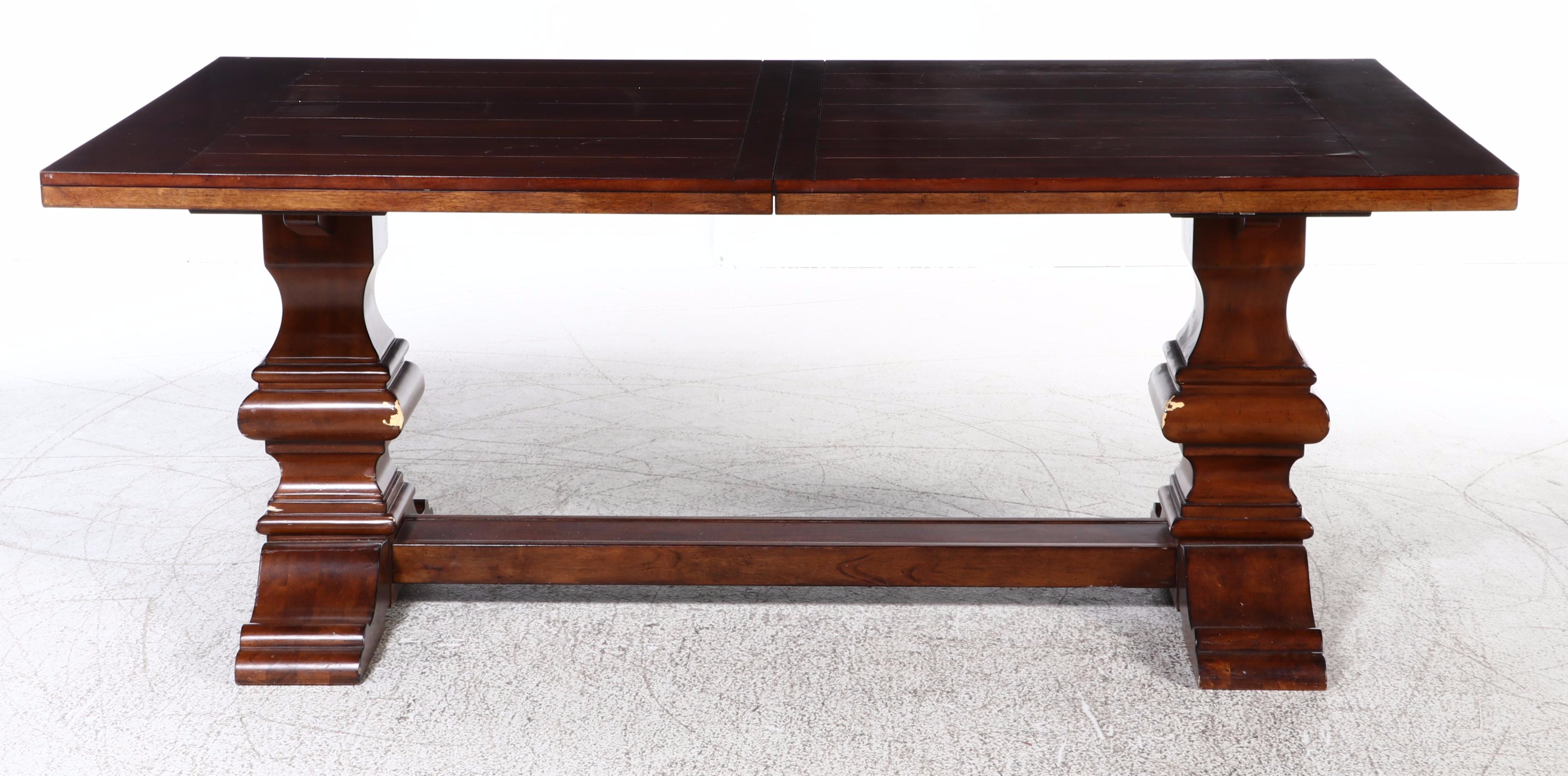 Ashley Furniture Contemporary Mahogany Finish Wood Trestle Dining Table