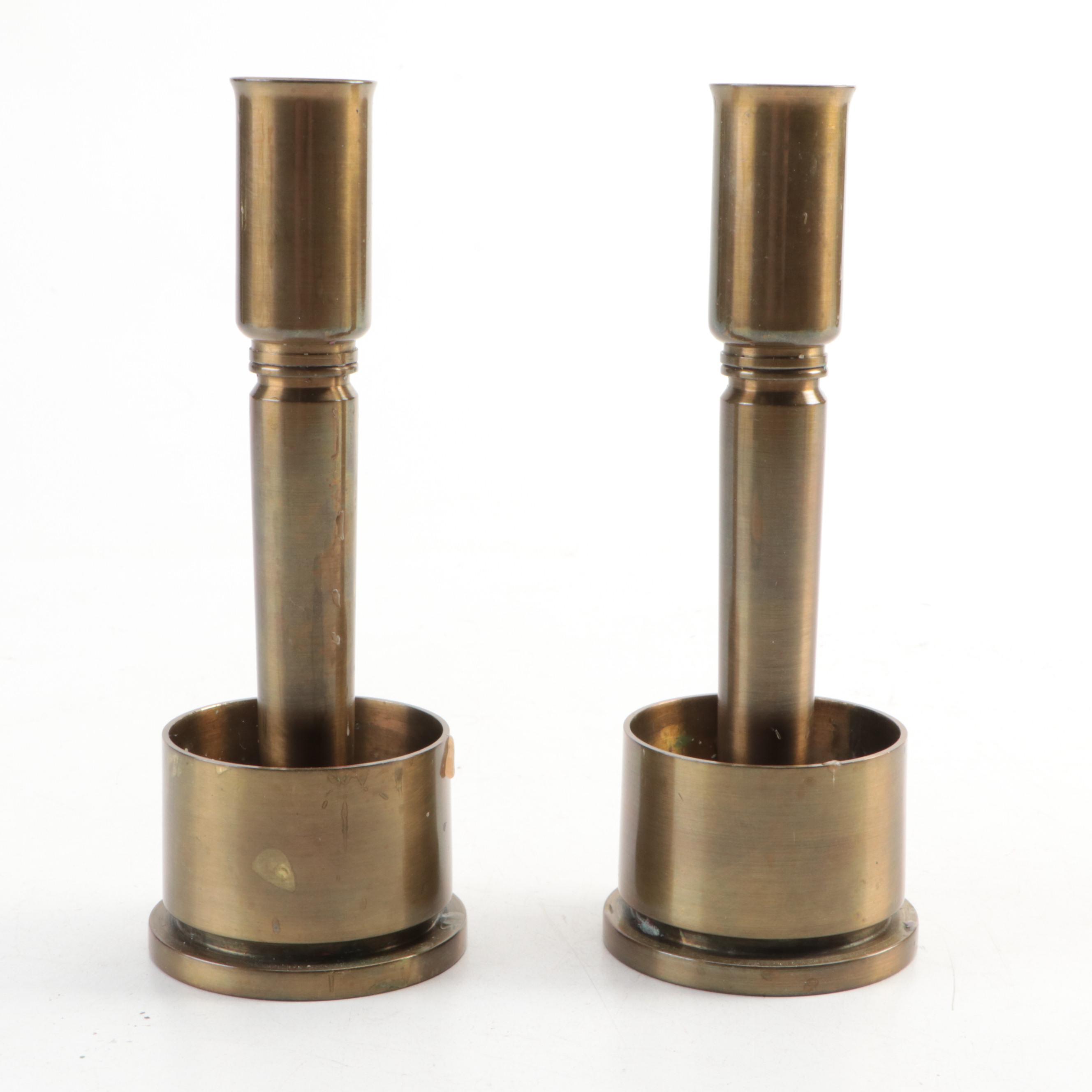 Trench Art Candlesticks with Pyrography Box, Early to Mid-20th Century