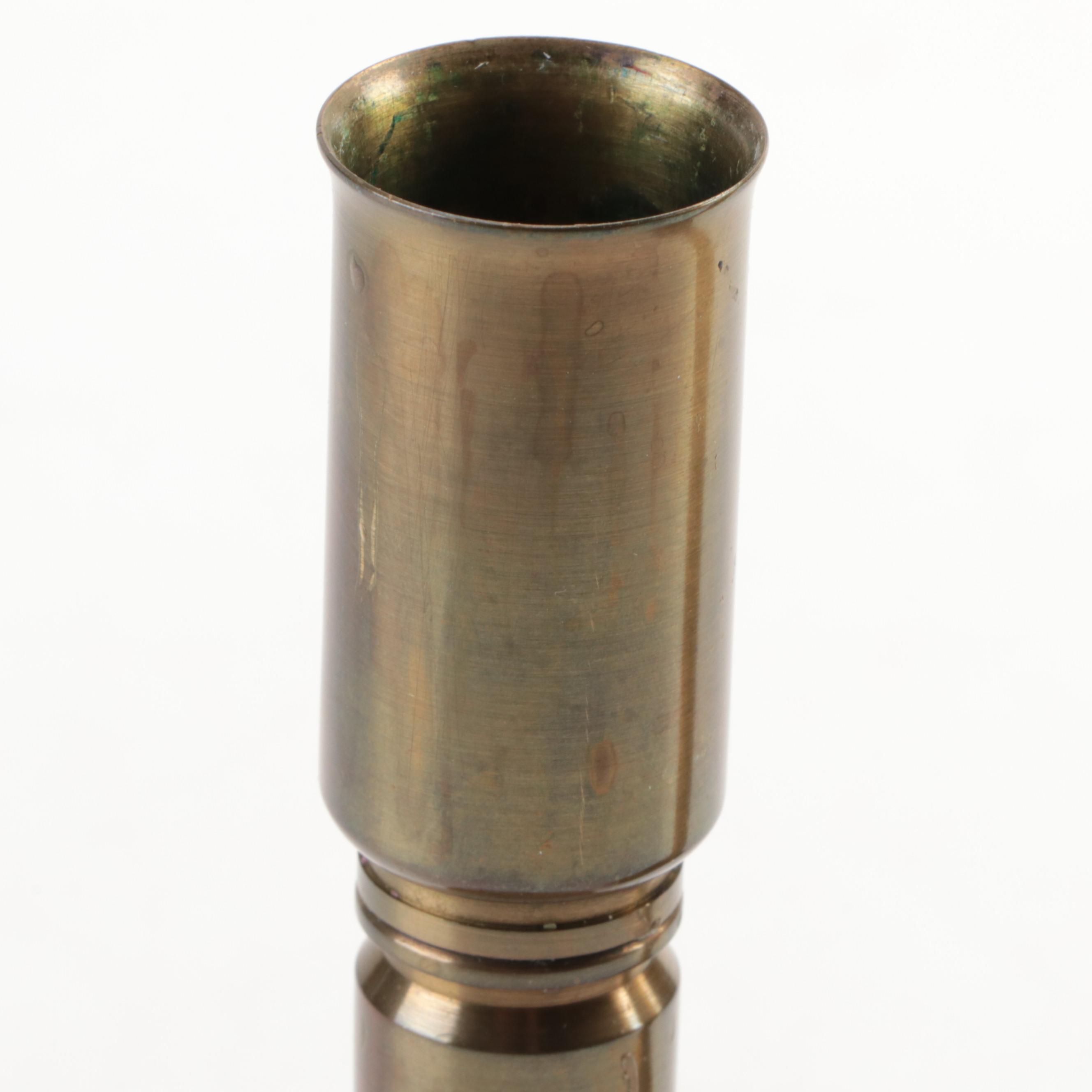 Trench Art Candlesticks with Pyrography Box, Early to Mid-20th Century