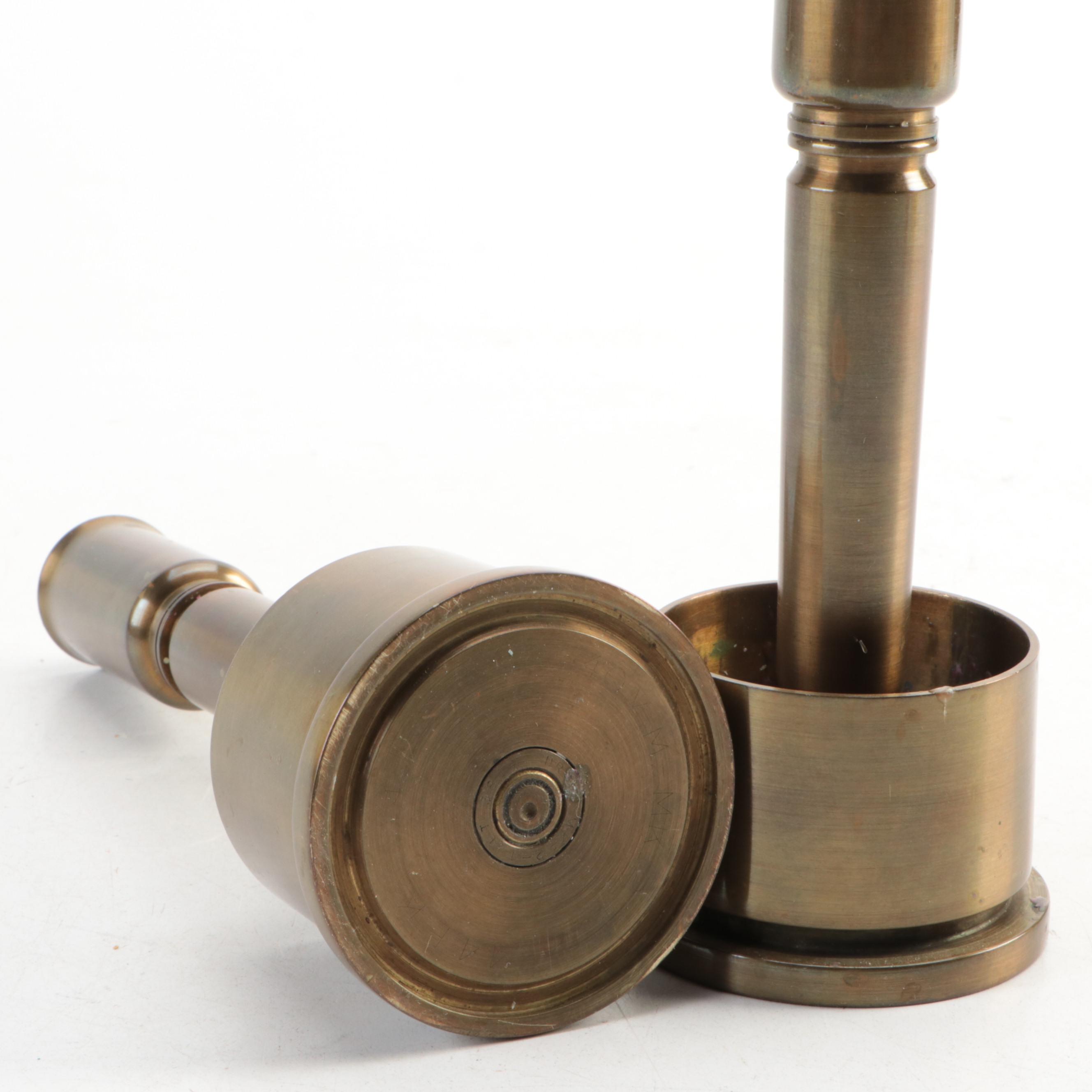 Trench Art Candlesticks with Pyrography Box, Early to Mid-20th Century