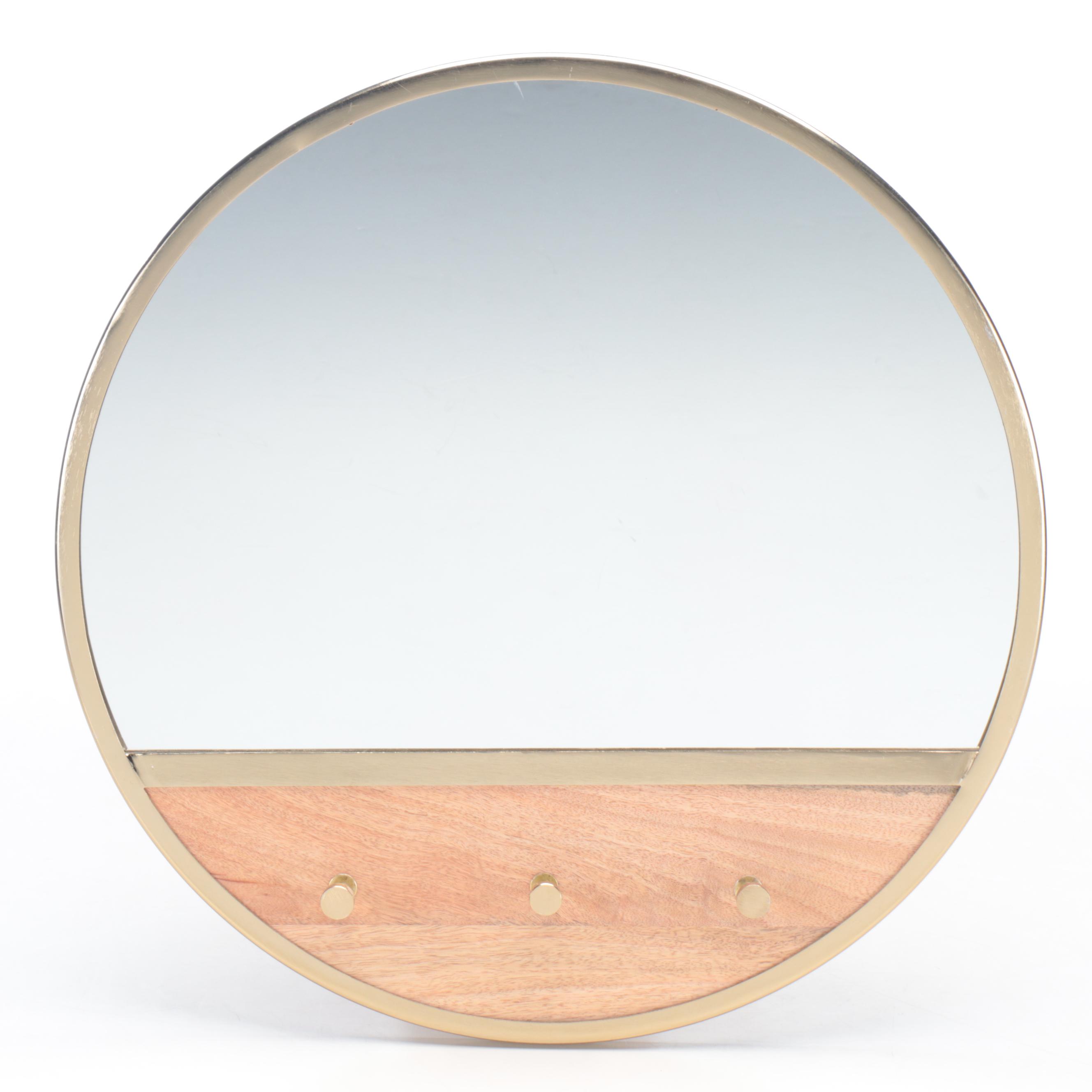 Threshold Round Wall Mirror with Wood Coat Hooks