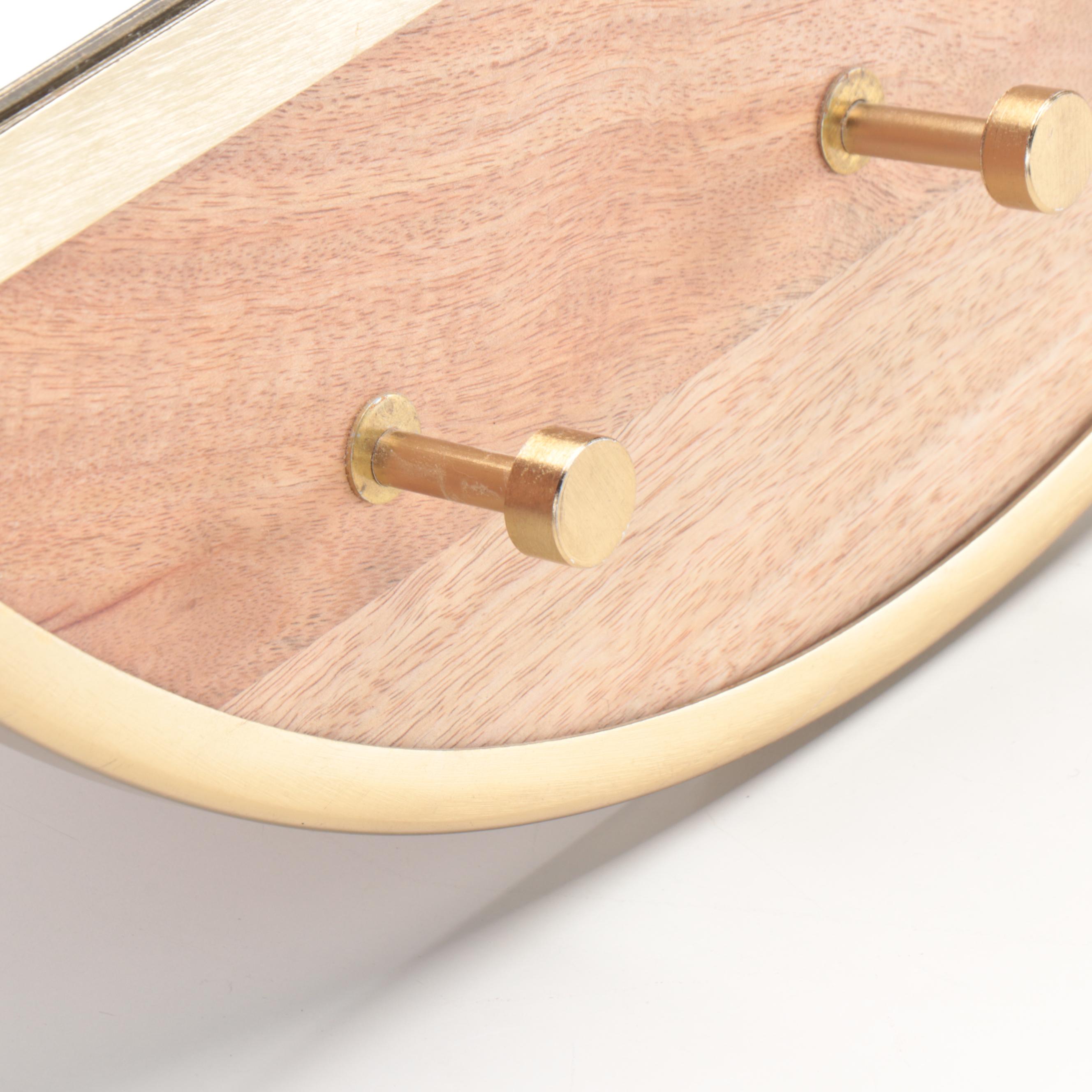 Threshold Round Wall Mirror with Wood Coat Hooks