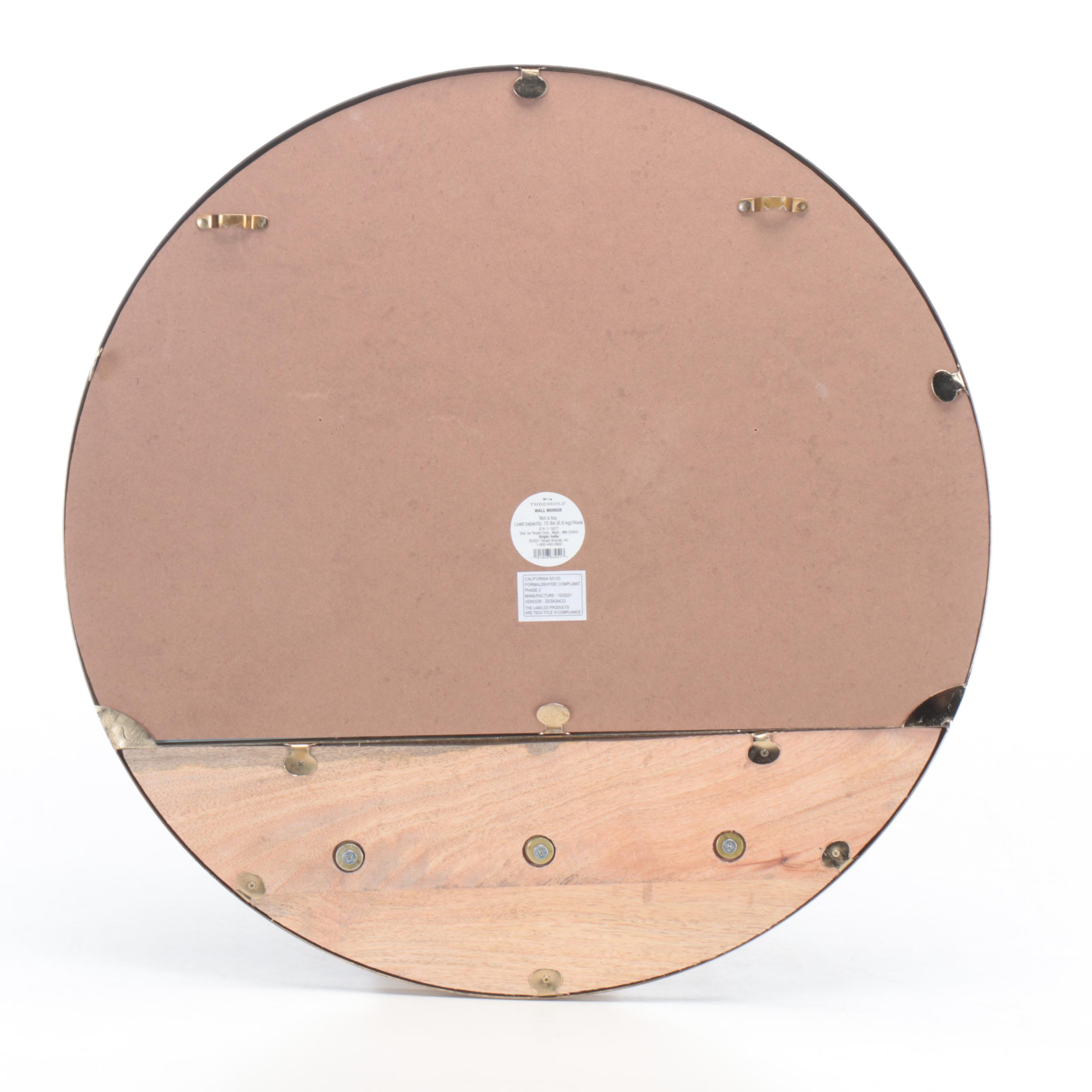 Threshold Round Wall Mirror with Wood Coat Hooks