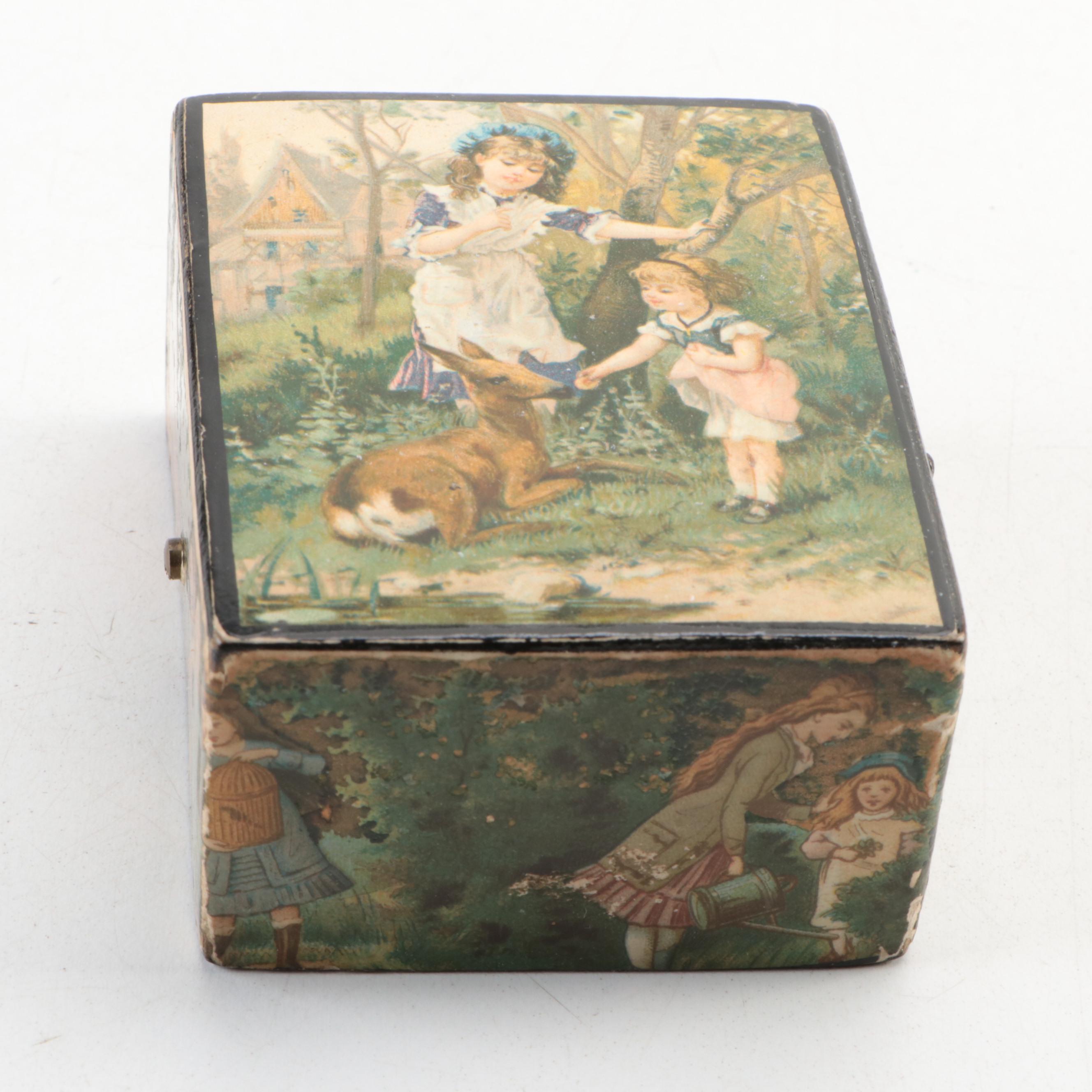 Wooden Clipboard with Music Box and Other Decor, Early to Mid-20th Century