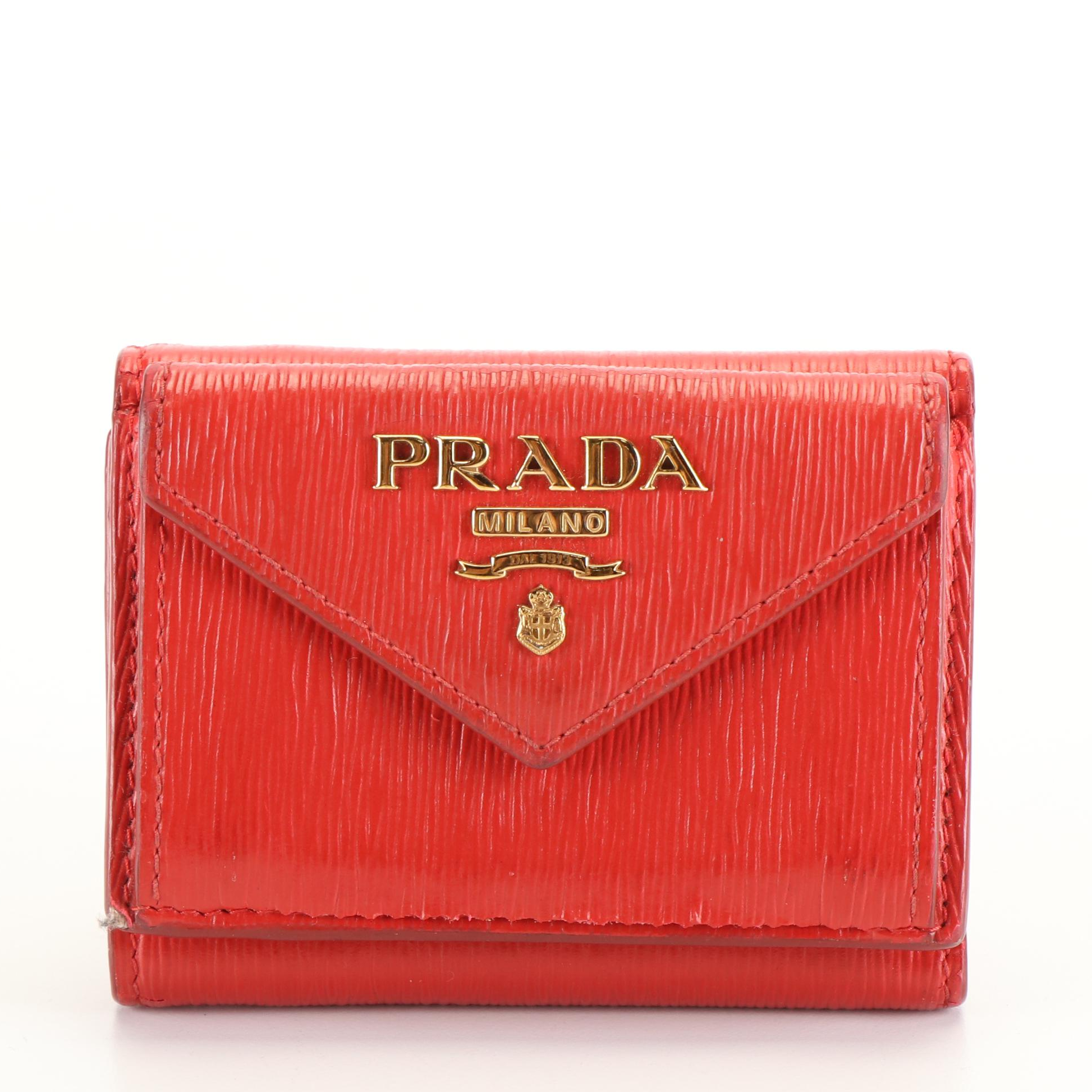 Prada Compact Wallet in Red Vitello Move Leather