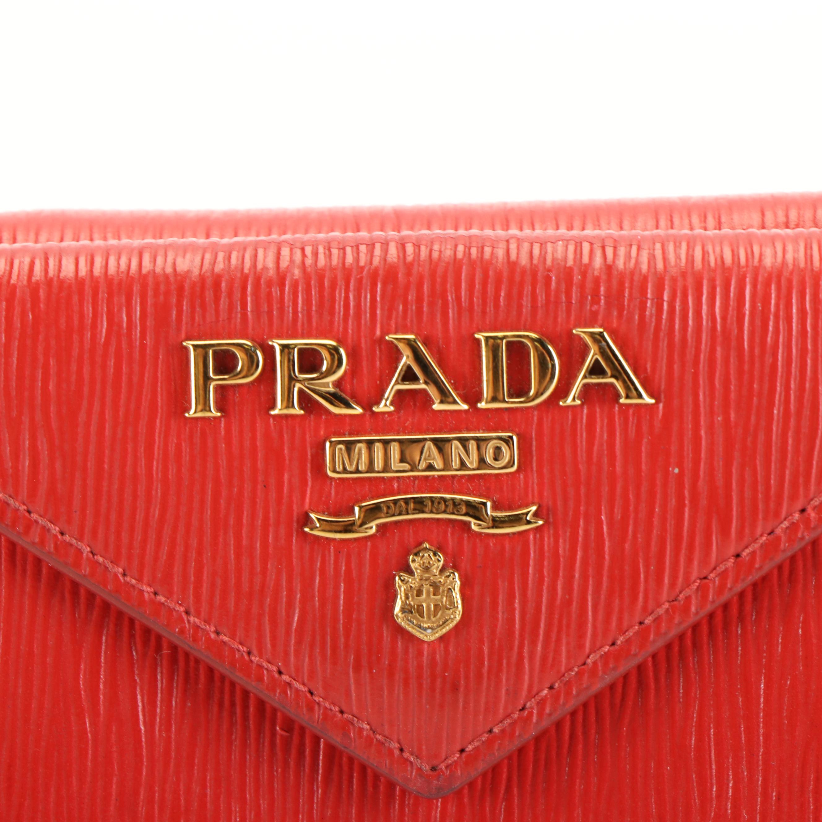Prada Compact Wallet in Red Vitello Move Leather