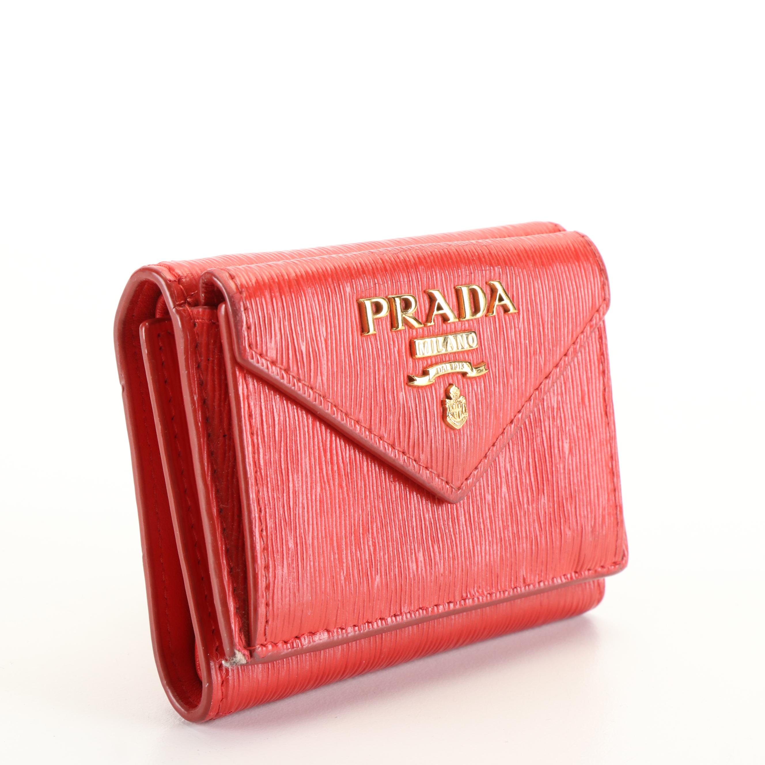 Prada Compact Wallet in Red Vitello Move Leather