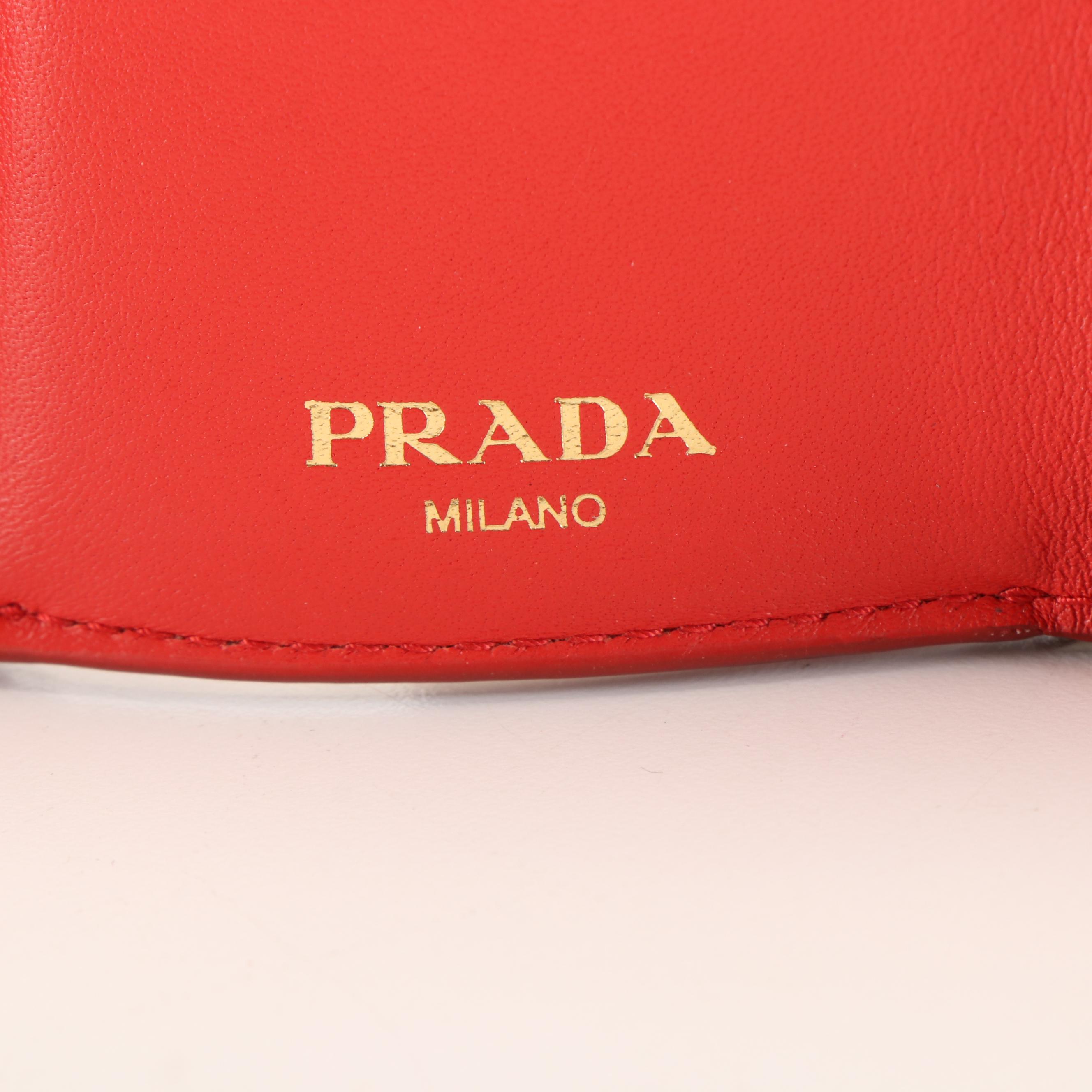 Prada Compact Wallet in Red Vitello Move Leather