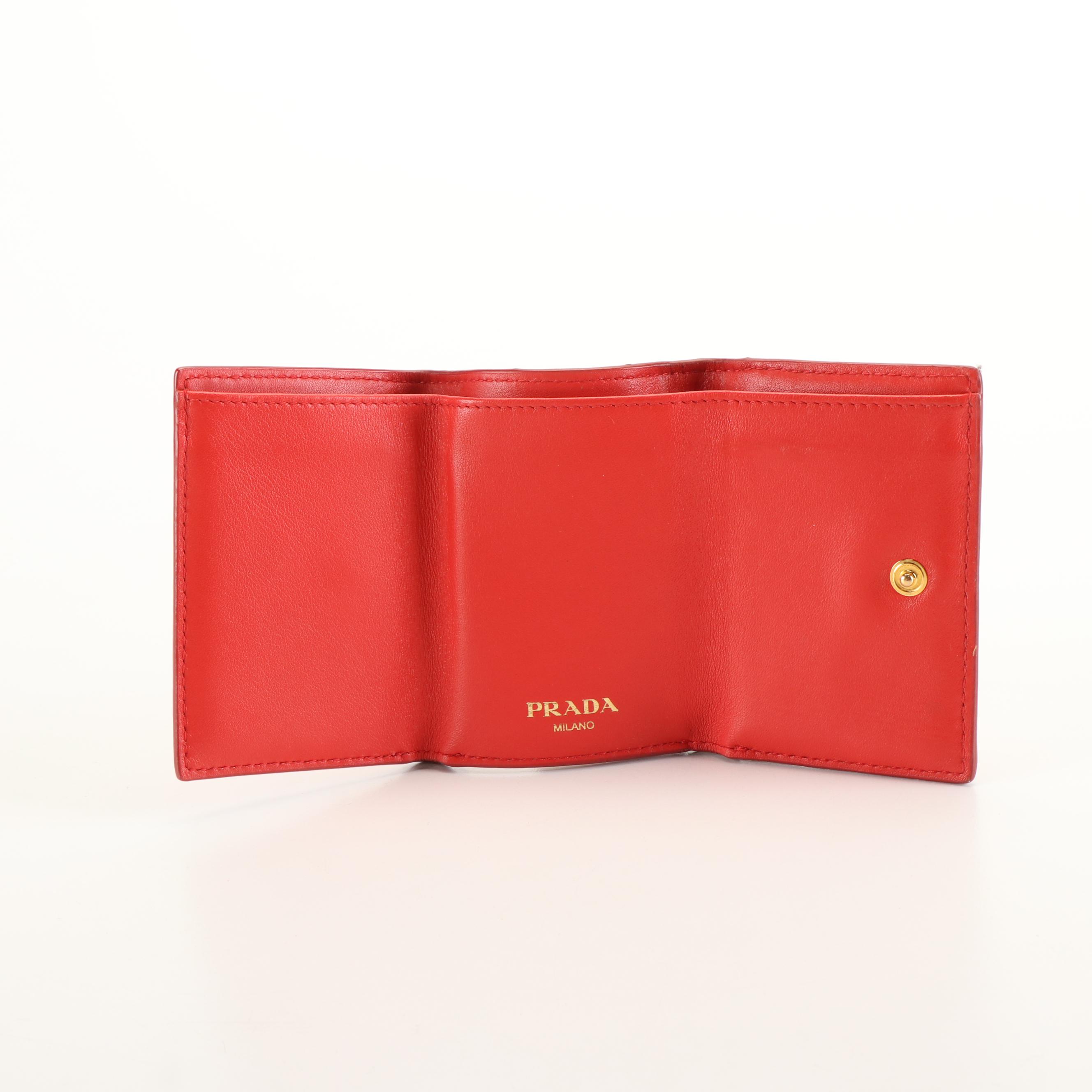 Prada Compact Wallet in Red Vitello Move Leather