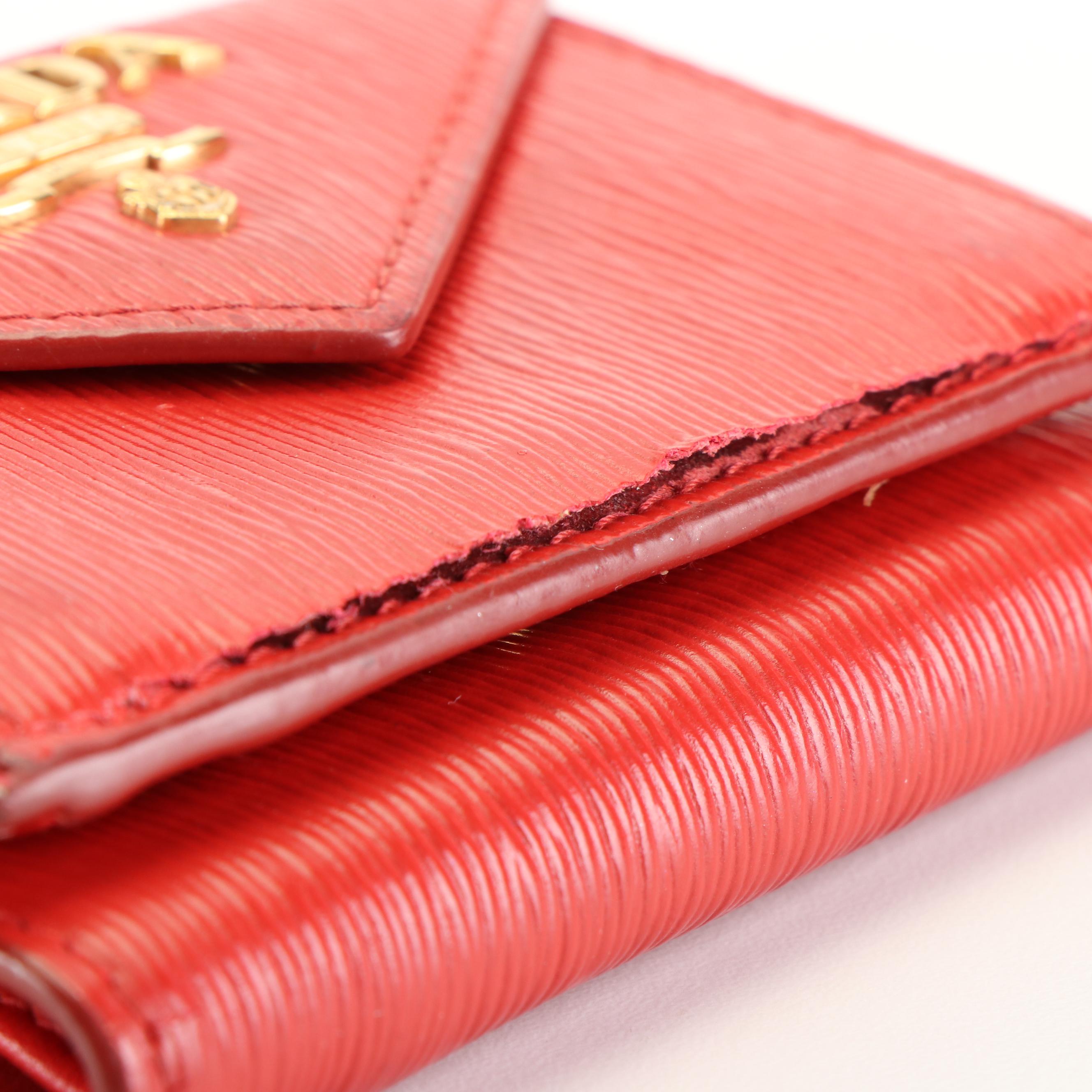 Prada Compact Wallet in Red Vitello Move Leather