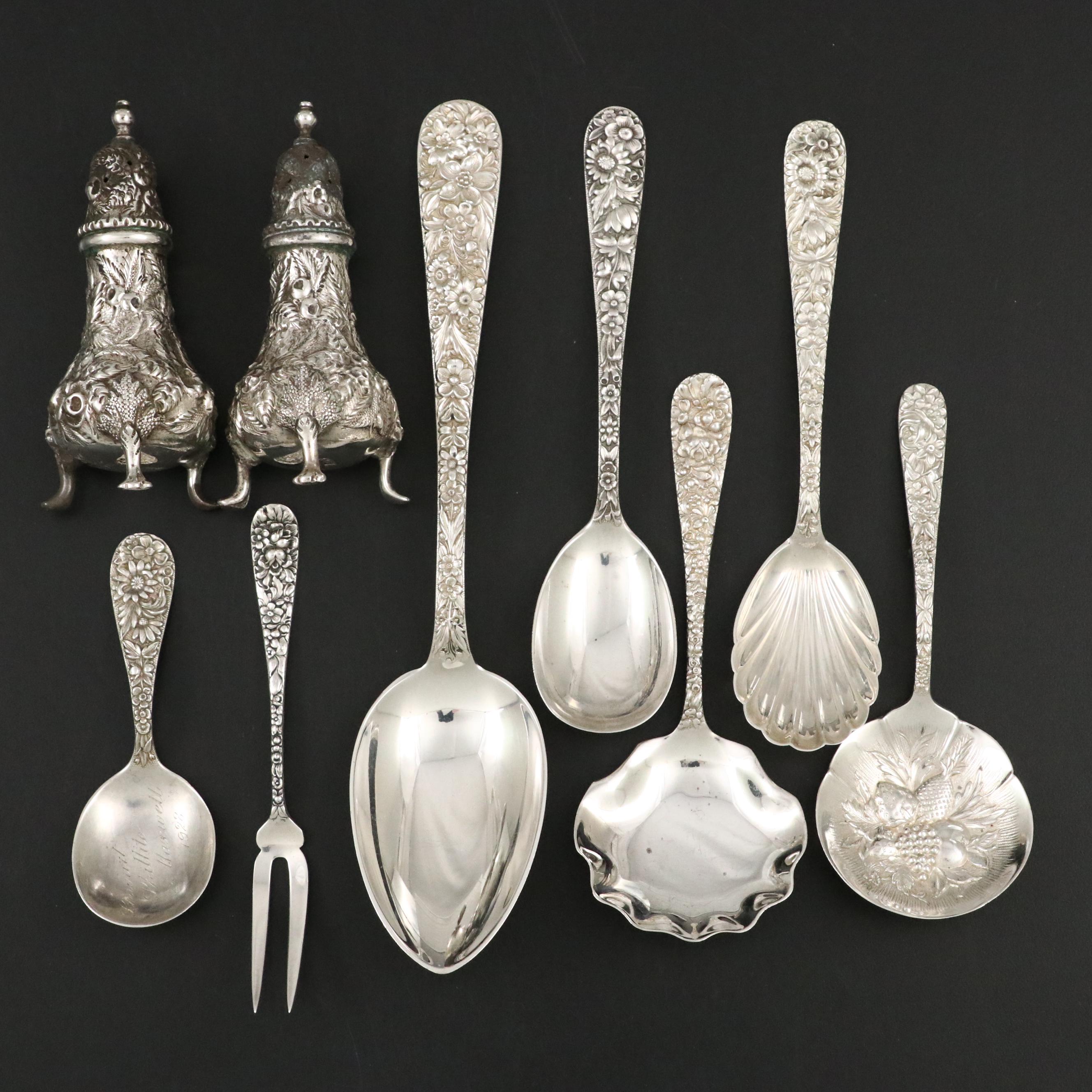 S. Kirk & Son Sterling Silver "Repousse" Serving Utensils and Shakers