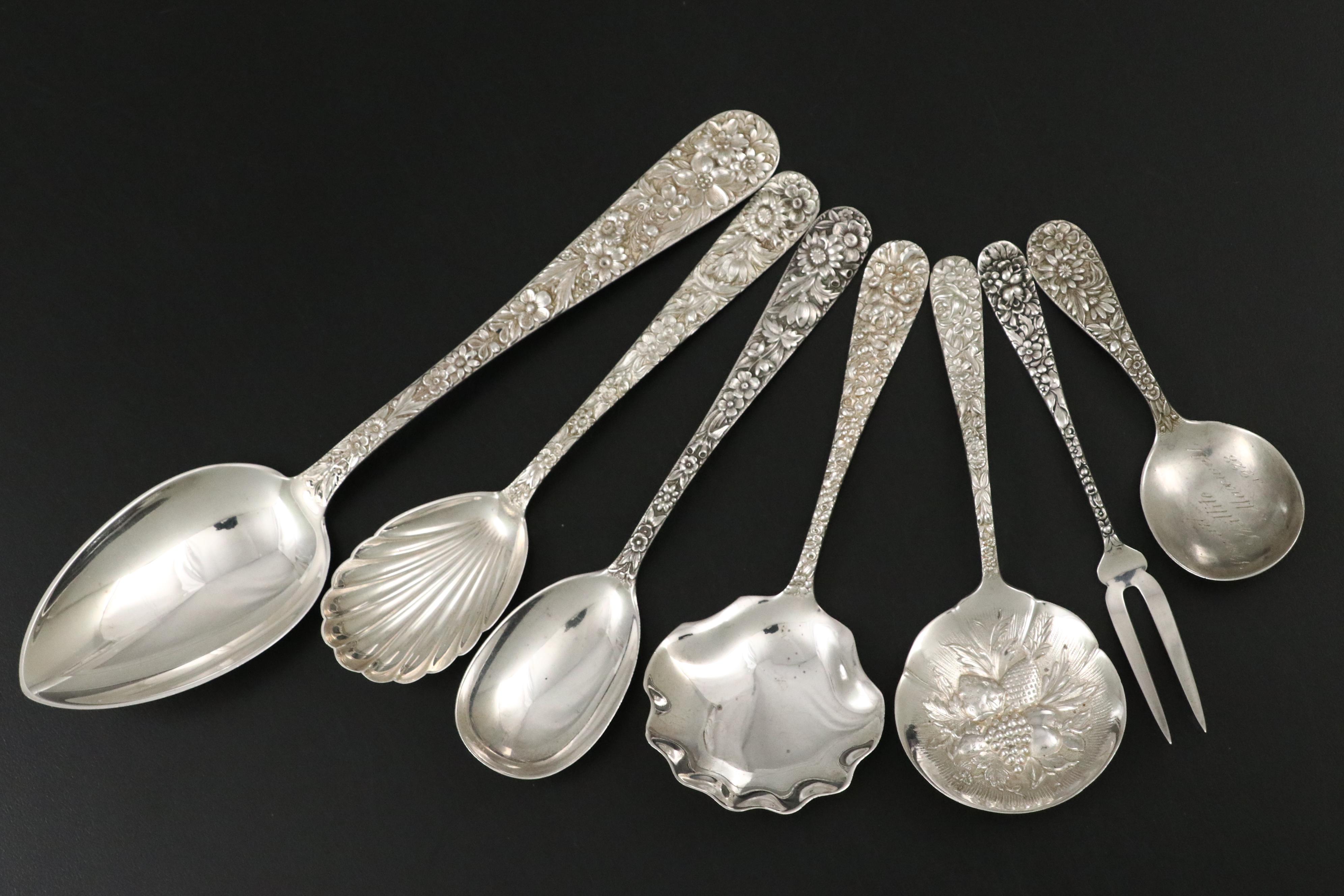 S. Kirk & Son Sterling Silver "Repousse" Serving Utensils and Shakers